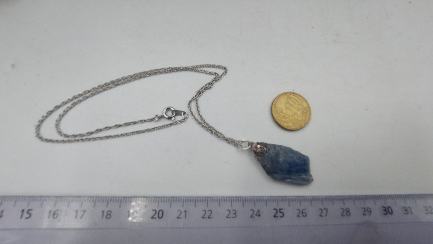 Natural Blue Kyanite Blade Sterling Steel Necklace Healing Crystal Accessories Zodiac Mineral Stone