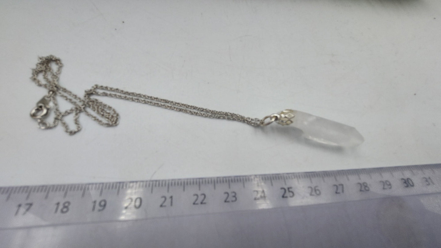 Natural Pointy Crystal Quartz Sterling Steel Necklace Healing Crystal Accessories Zodiac Mineral Stone