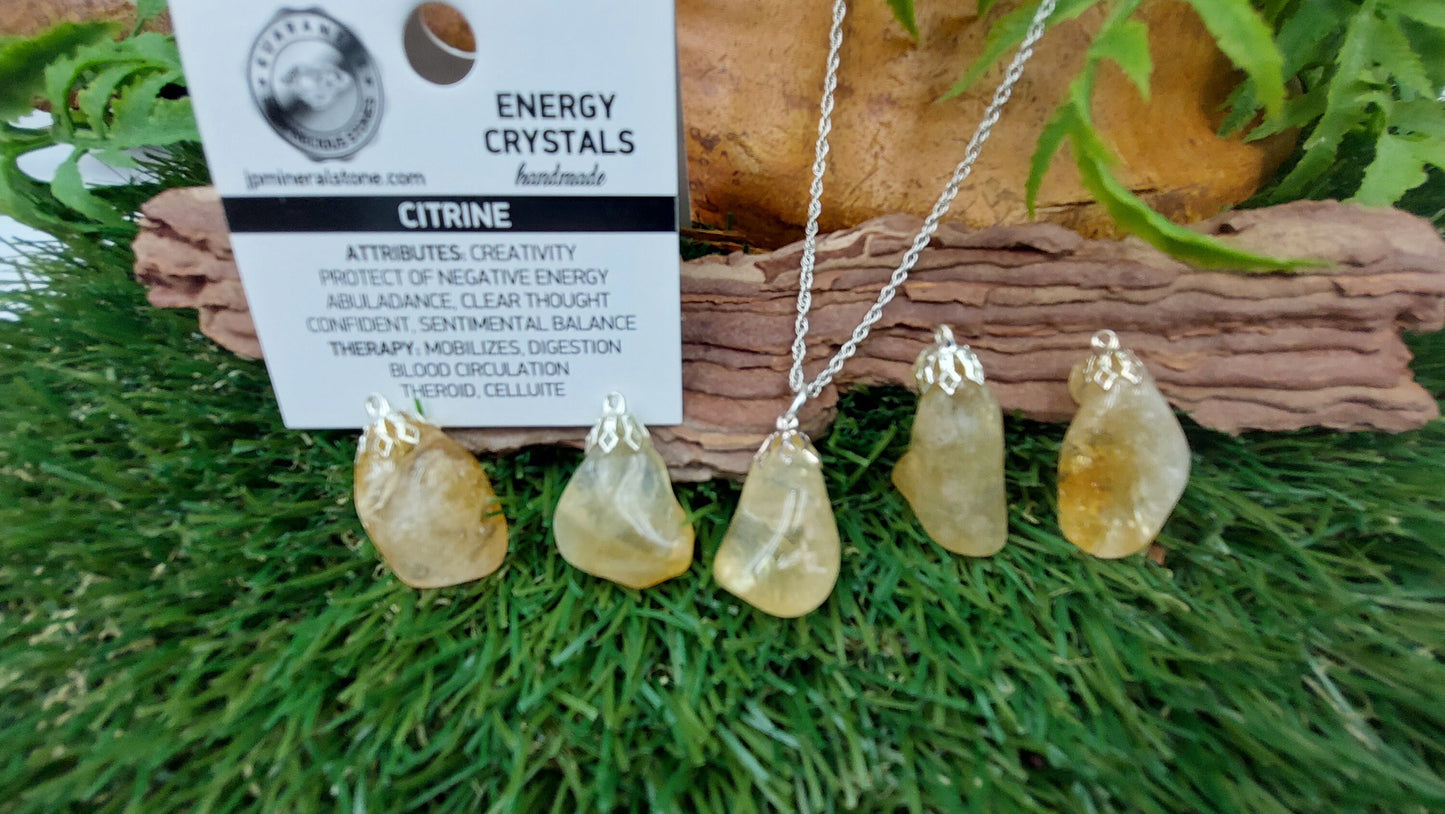 Natural Polished Citrine Sterling Steel Necklace Healing Crystal Accessories Zodiac Mineral Stone