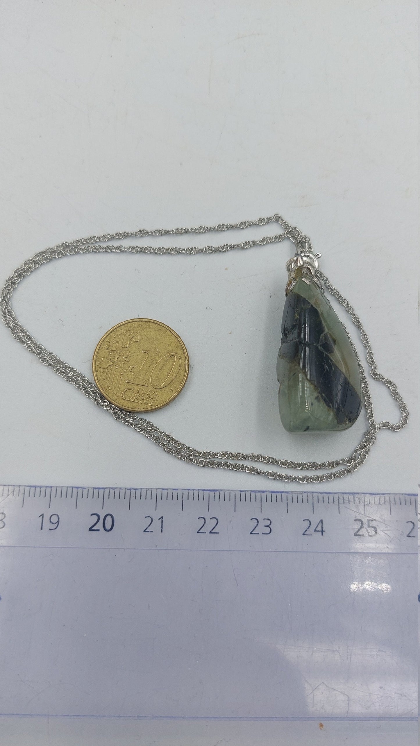 Prehnite with Black Toumaline Crystal Necklace