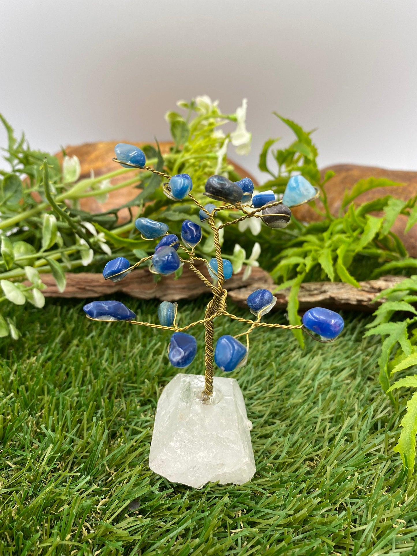 Blue Agate Crystal Tree of Life with Pointy Quartz as a Base - Homemade- Crystal Tree of Life- Great for Gift