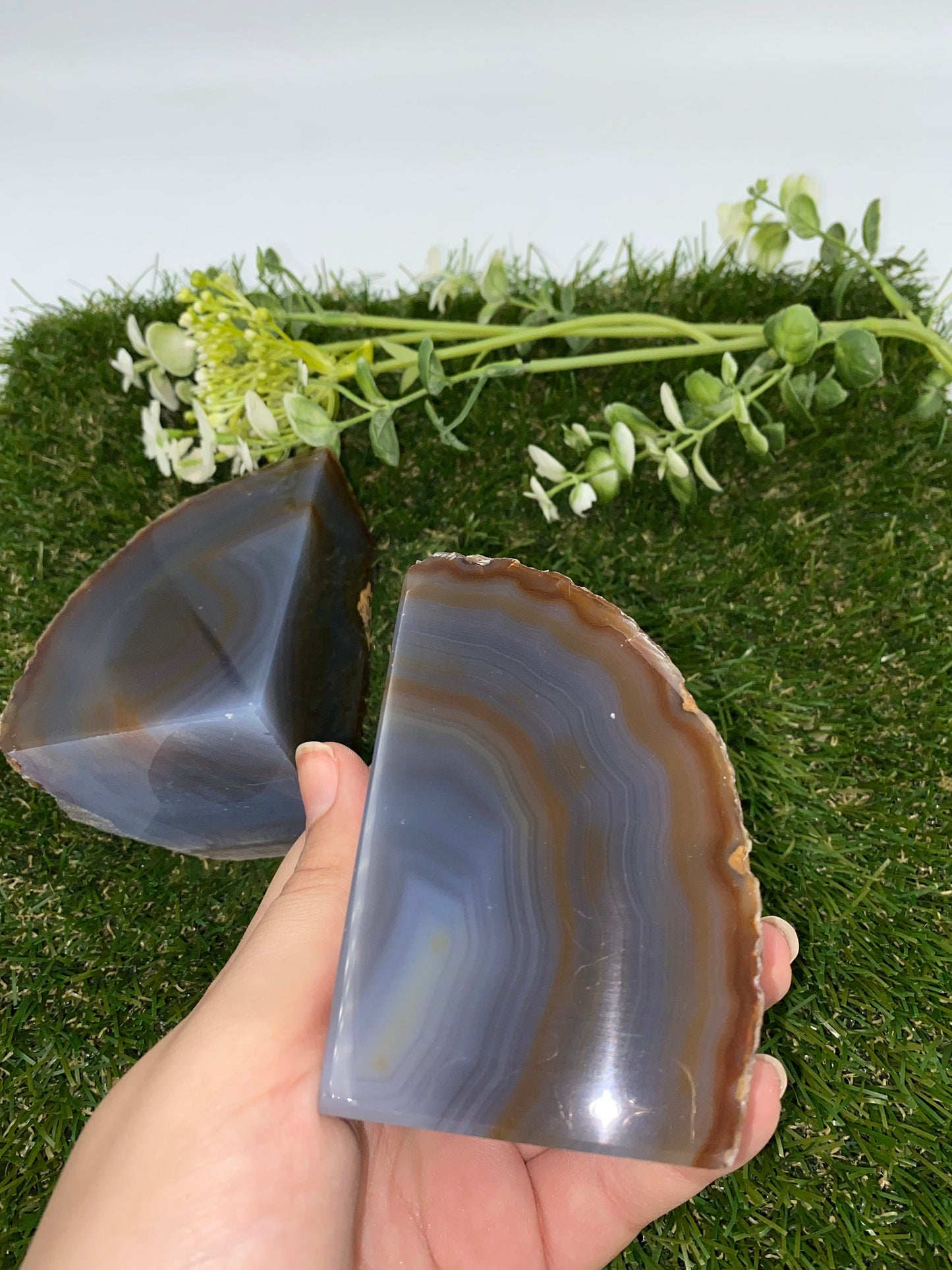 Natural Agate Half Geode Book Holder Rock Formation - Home Decor