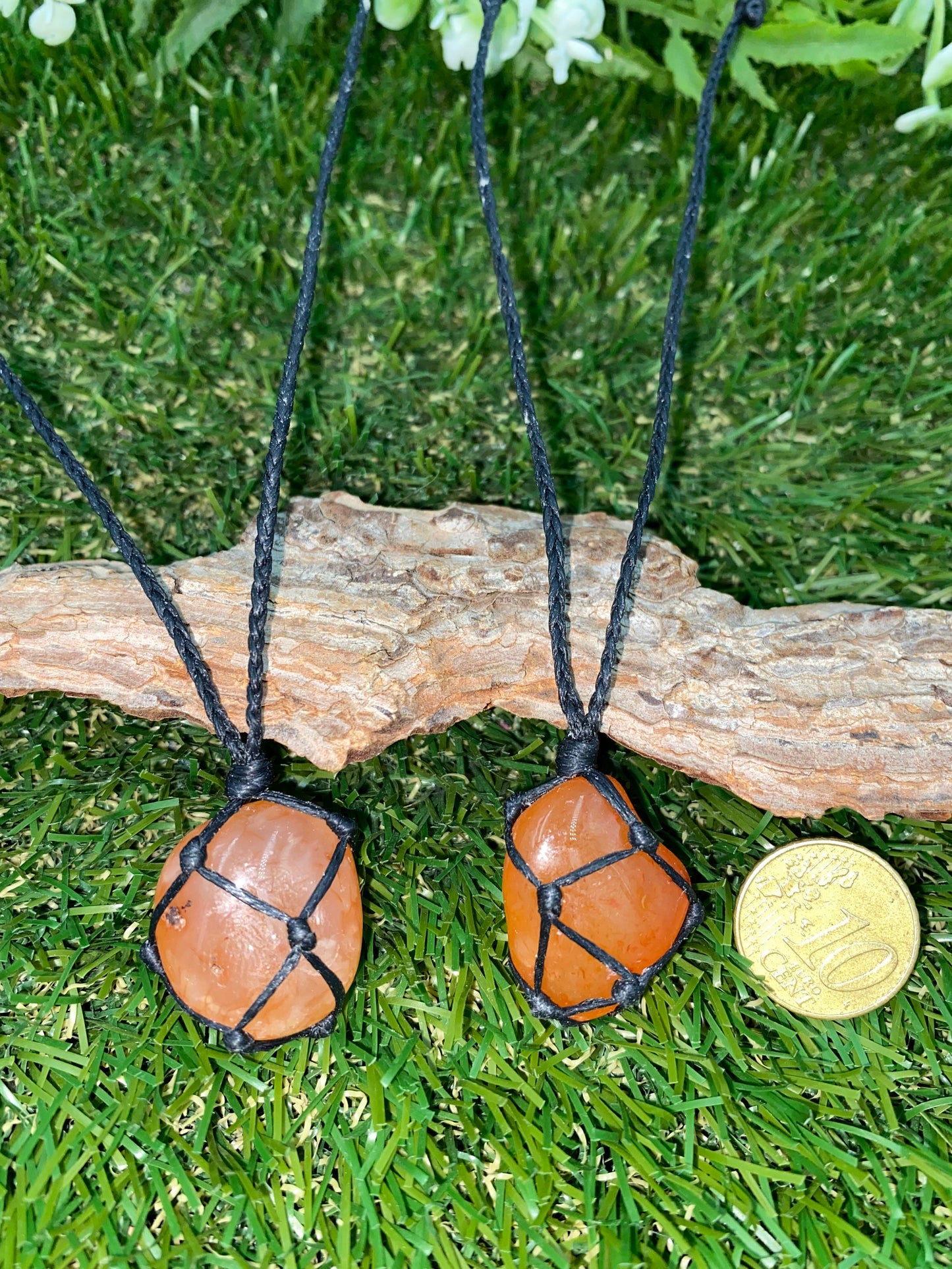 Halskette mit poliertem Karneol-Kristall und Makramee-Umwicklung, Schutz, Geschenk-Accessoires