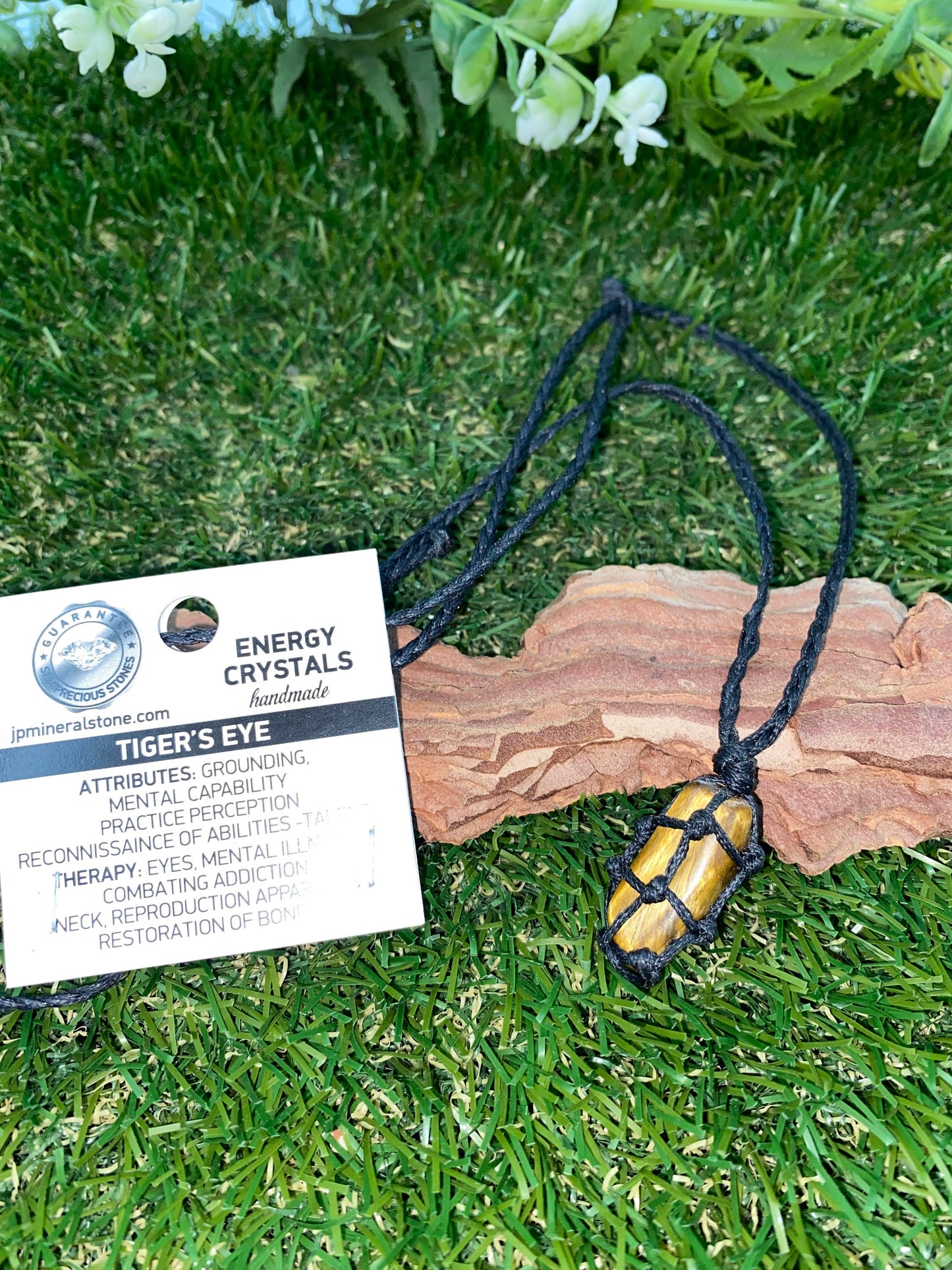 Tigerauge, polierter Mineralstein, brasilianischer Kristall, Heilung, Makramee, umwickelte Halskette, Schutz, Geschenk, Zubehör