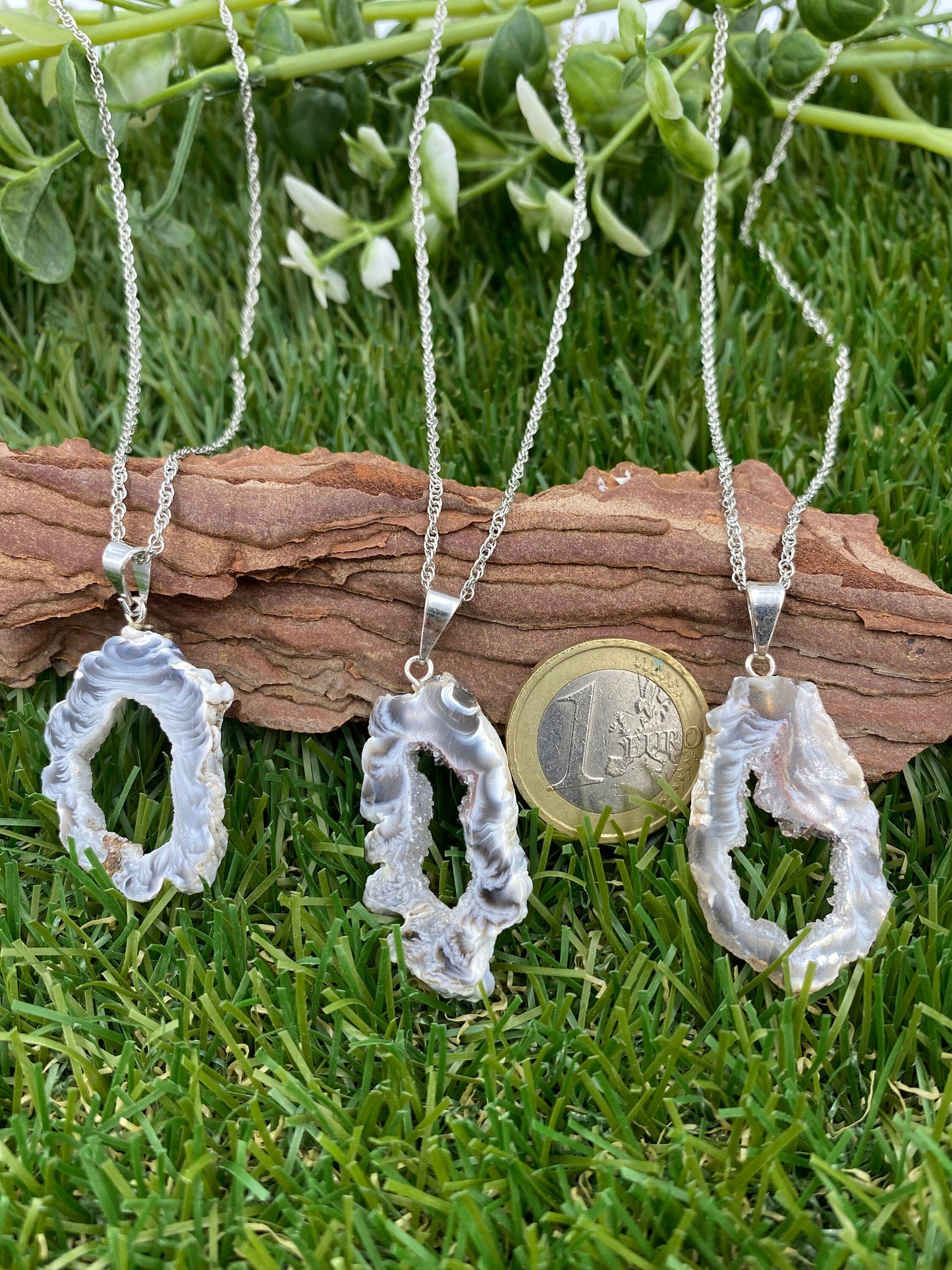 Natural Geode Agate Silver Necklace Healing Crystal Accessories Zodiac Mineral Stone