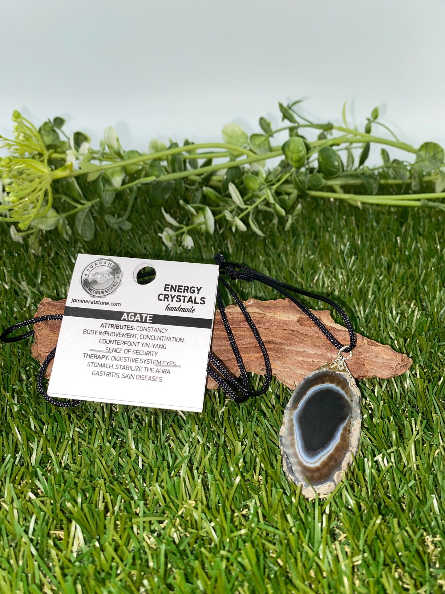 Crystal Agate Slice Black Mineral Stone Brazilian Crystal Healing Necklace Protection Gift Accessories