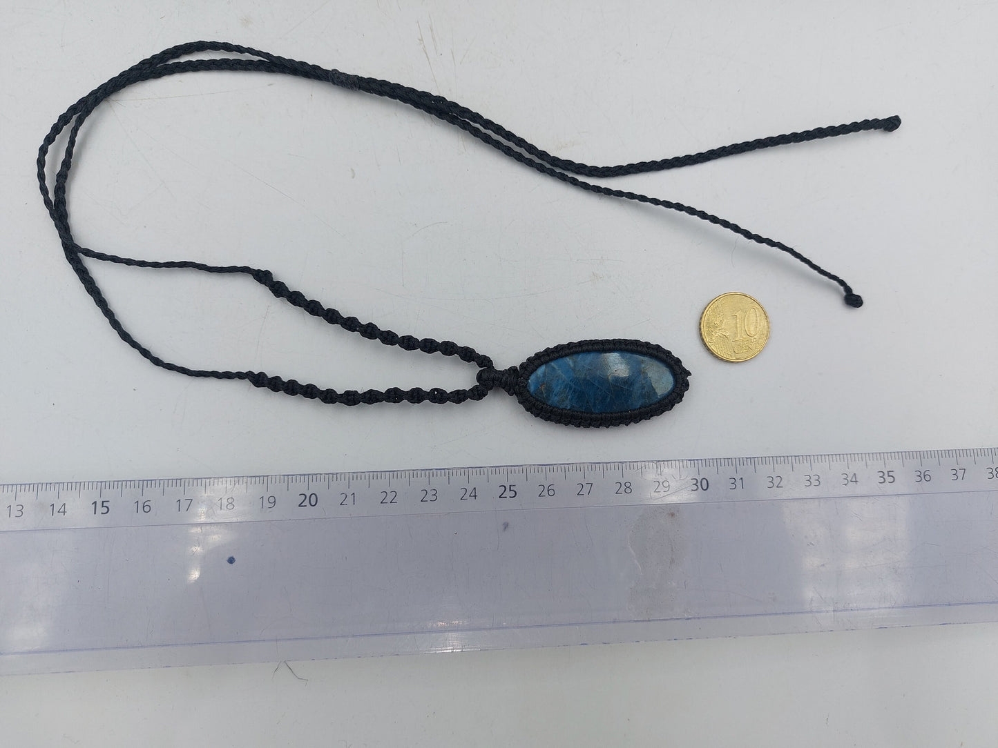 Blue Apatite Crystal Handmade Wrapped Macrame Necklace