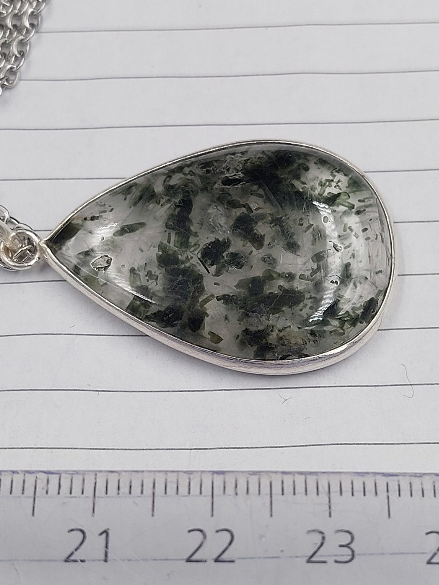 Clear Quartz with Black Tourmaline Inclusions Necklace Silver 925