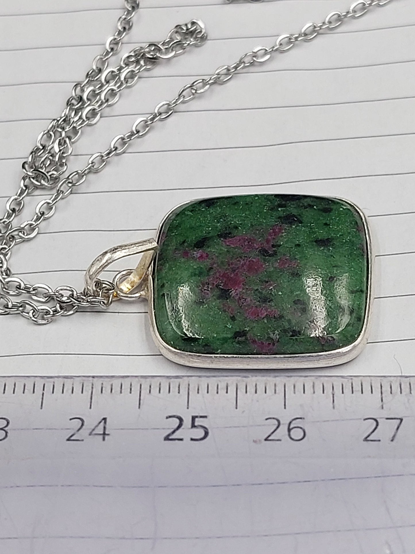 Ruby Zoisite Crystal Necklace Sterling Silver 925
