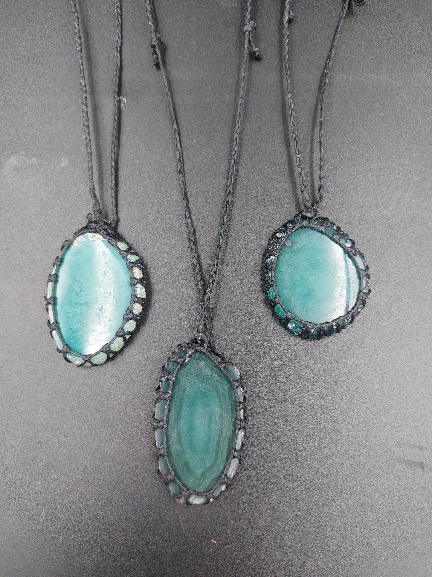 Natural Turquoise Agate Handmade Wrapped Macrame Necklace - Healing Stone - Gift Idea - Protection