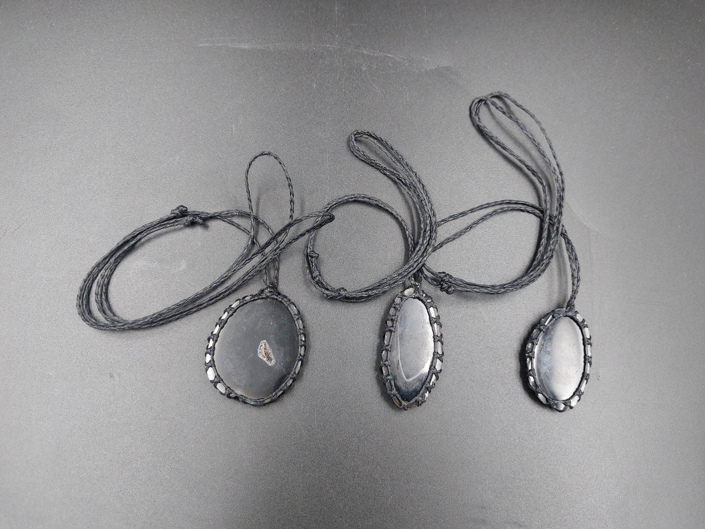 Black Agate Slice Macrame Necklace