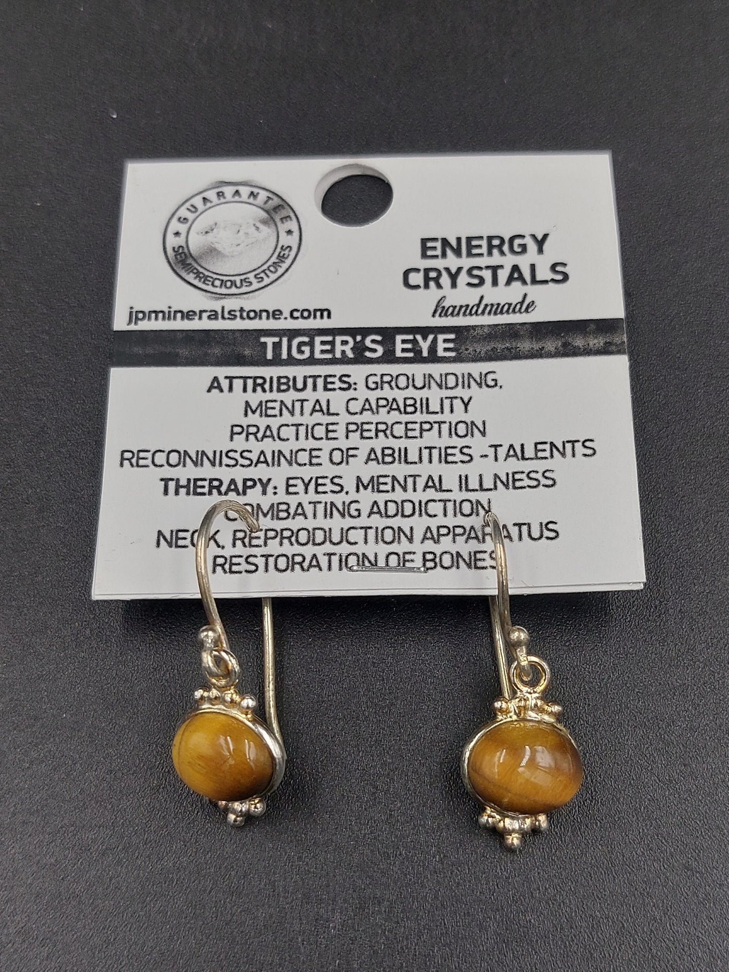 Tiger's eye crystal silver plated earrings