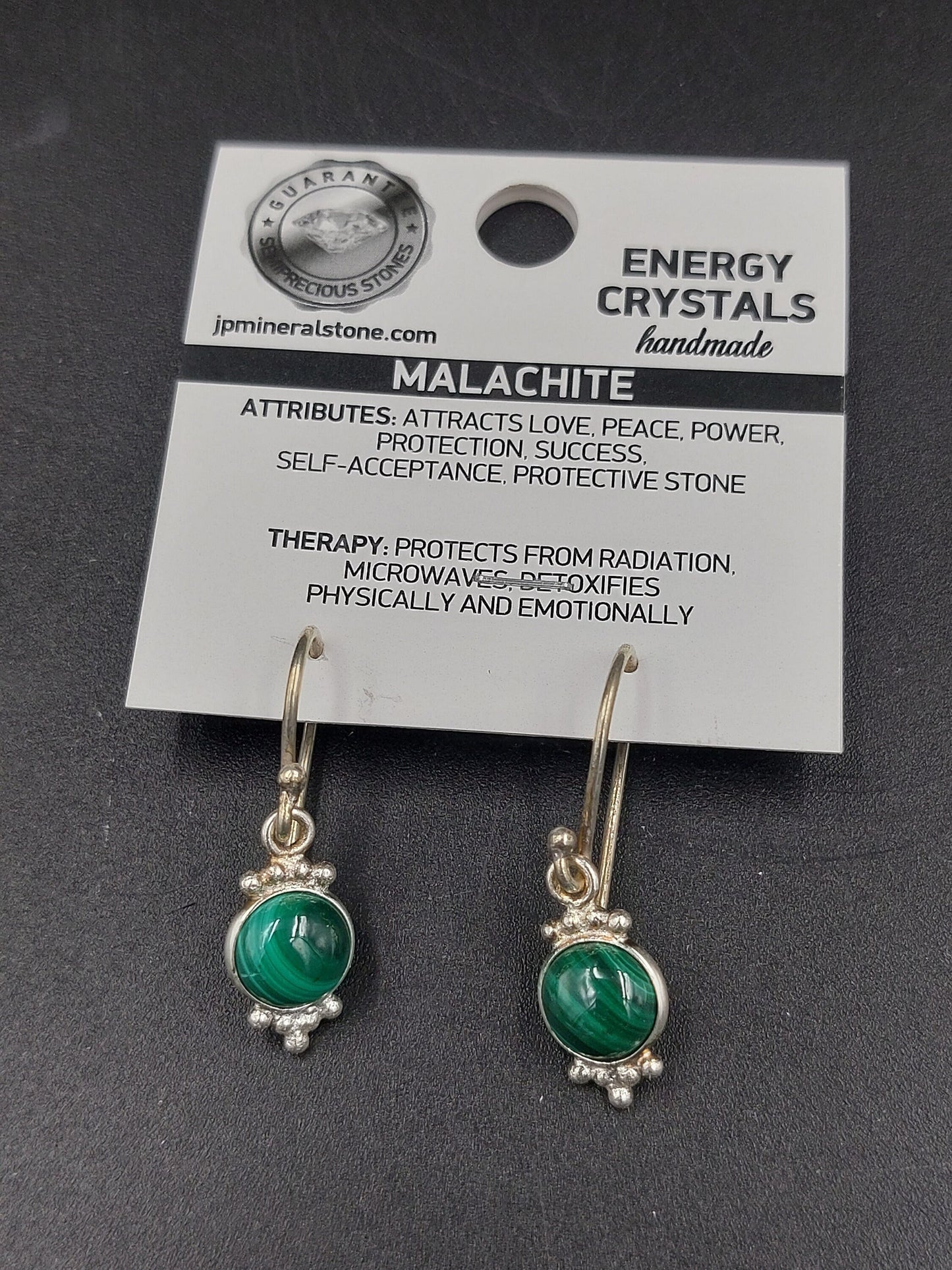 Malachite crystal silver plated earrings