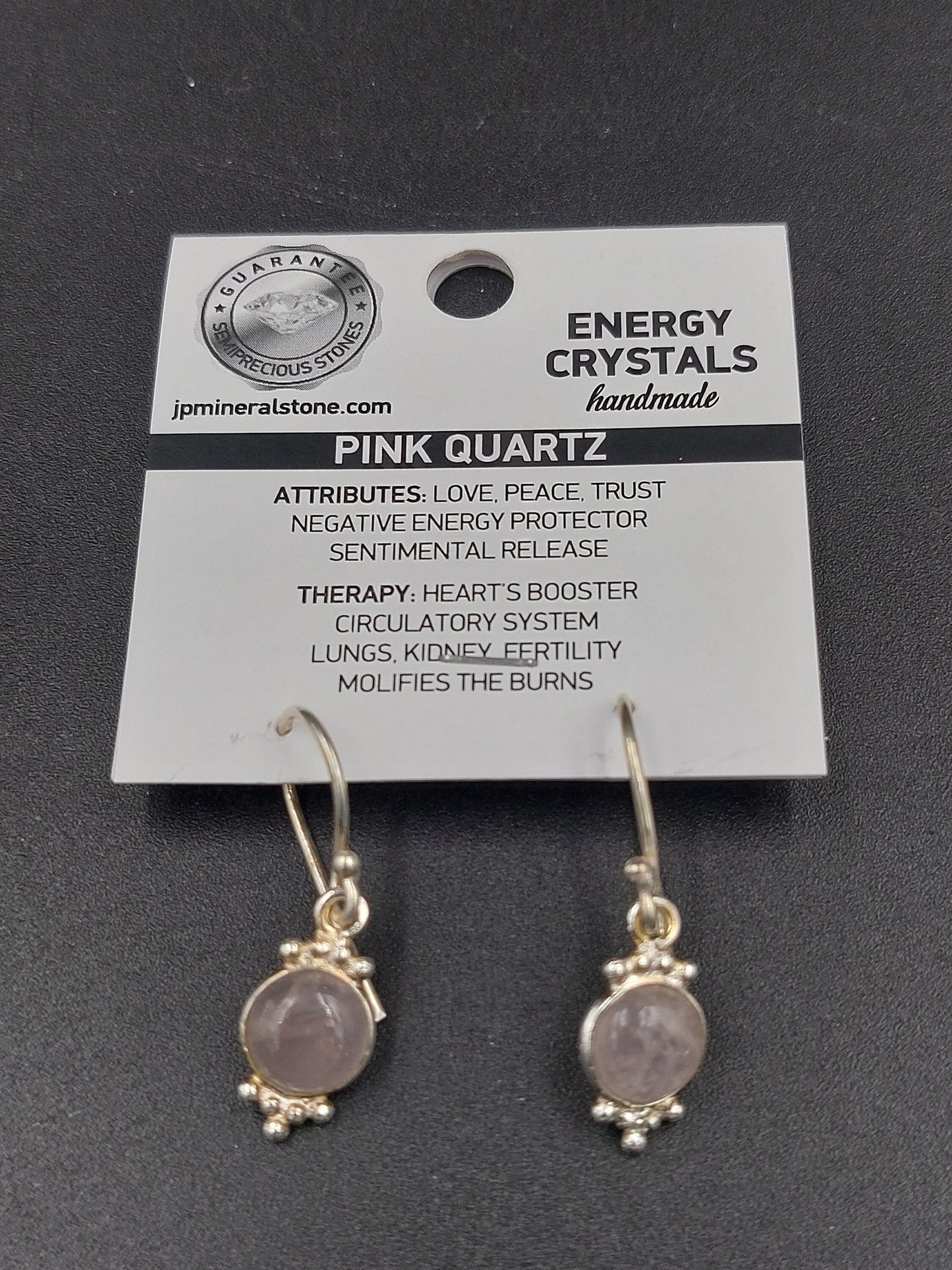 Rose quartz crystal silver plated earrings