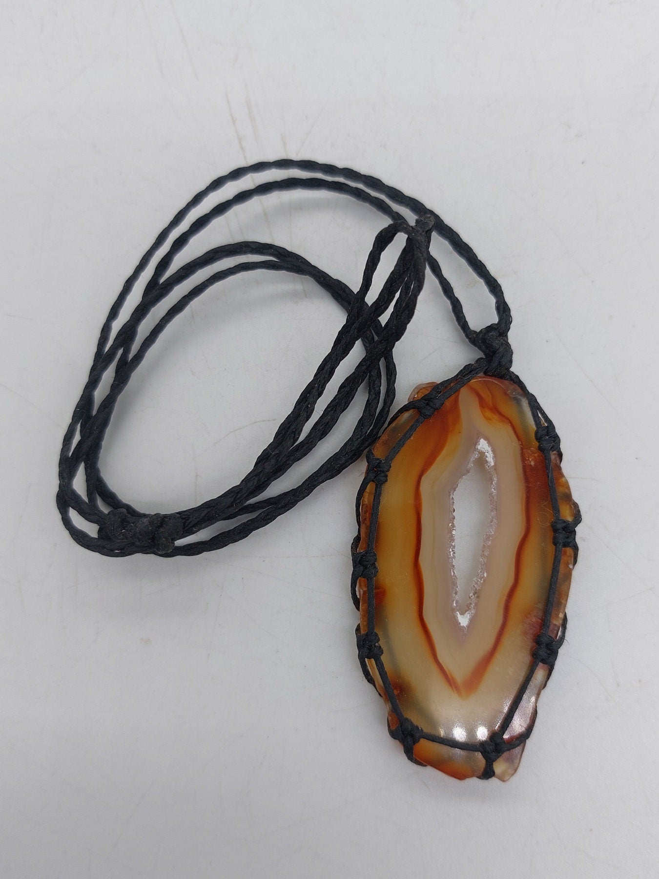 Agate Crystal Geode Macrame Necklace