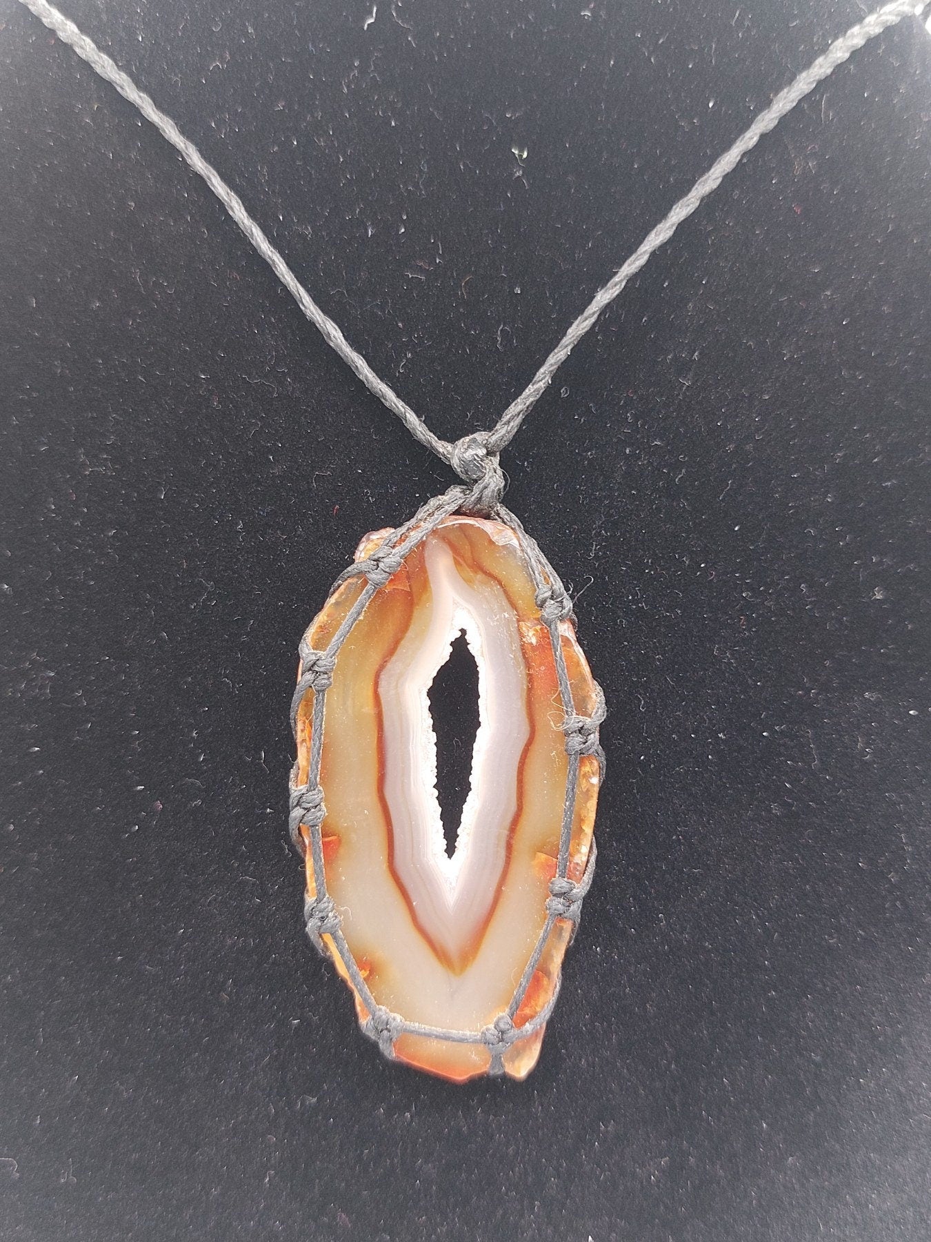 Agate Crystal Geode Macrame Necklace