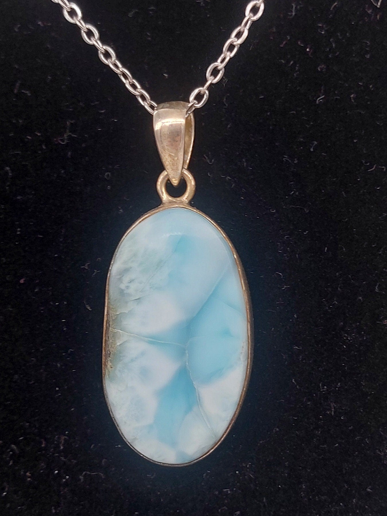 Larimar Sterling Silver 925 Pendant Cabochon Cut Healing Crystal