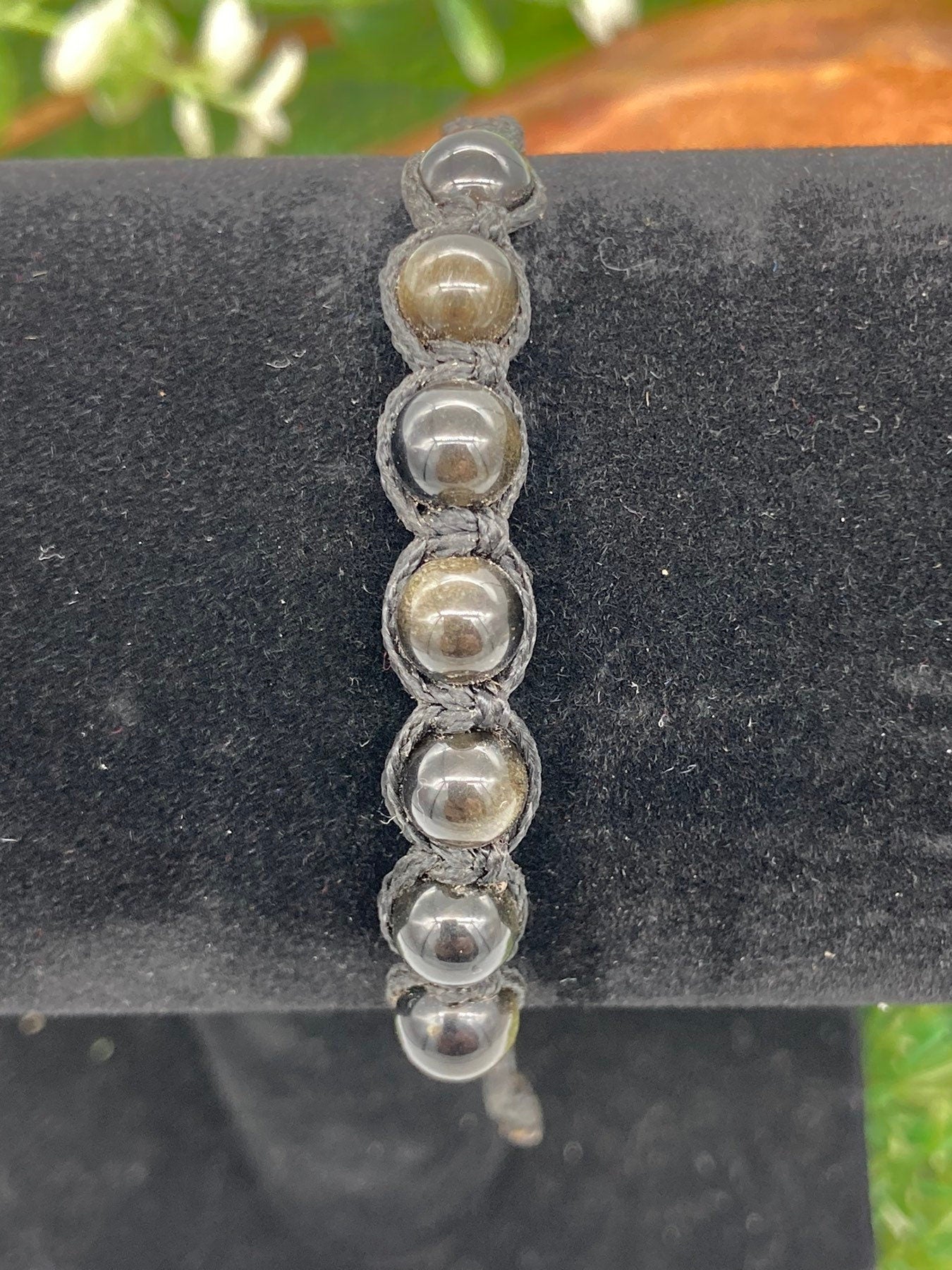 Golden Sheen Obsidian Beaded Macrame Bracelet