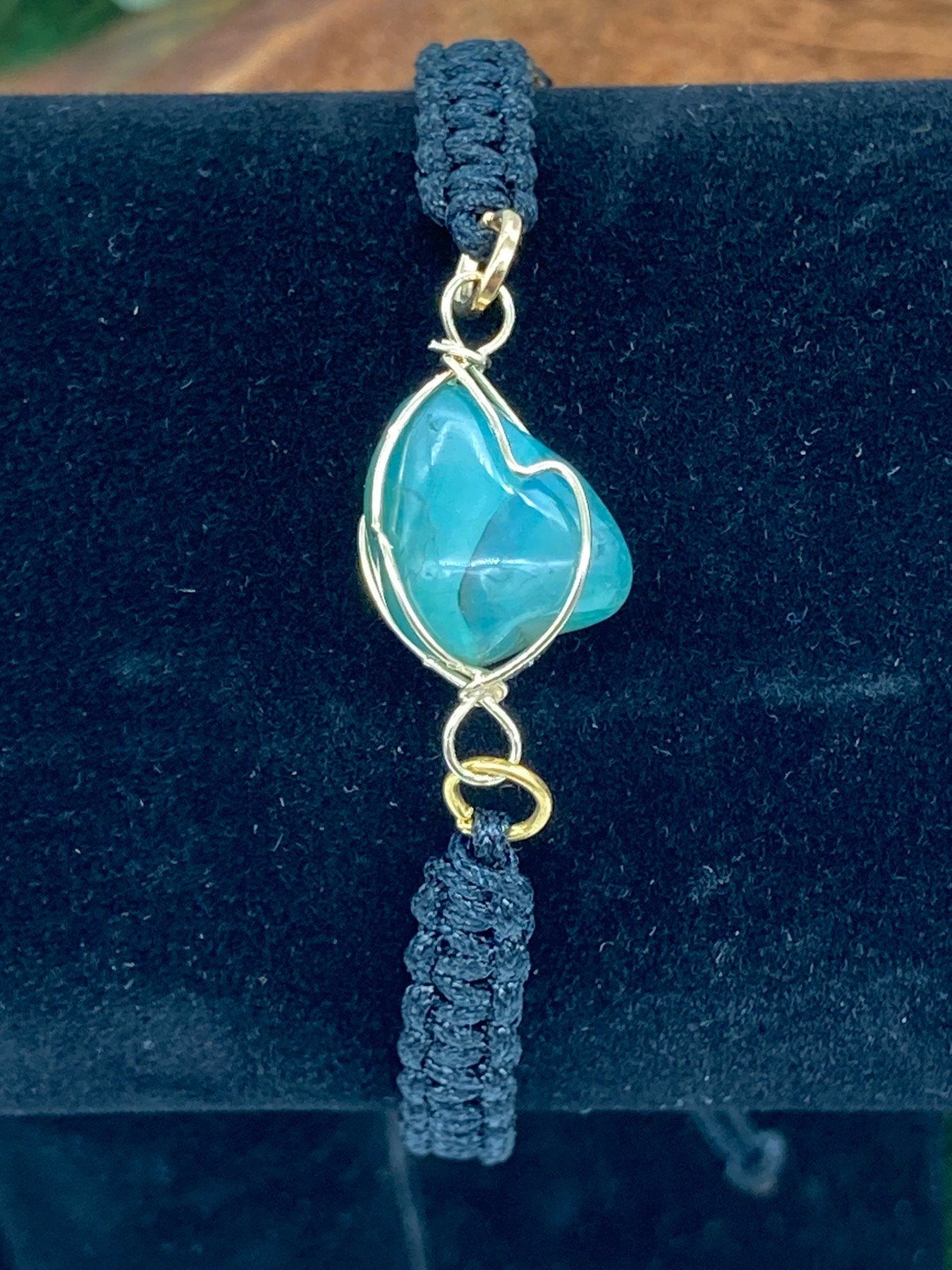 Green Agate Crystal Macrame Bracelet with Gold Pated Wrap