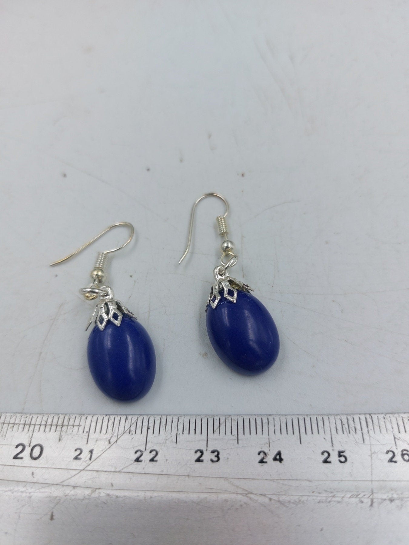 Lapis Lazuli Cabochon Crystal Earrings Handmade