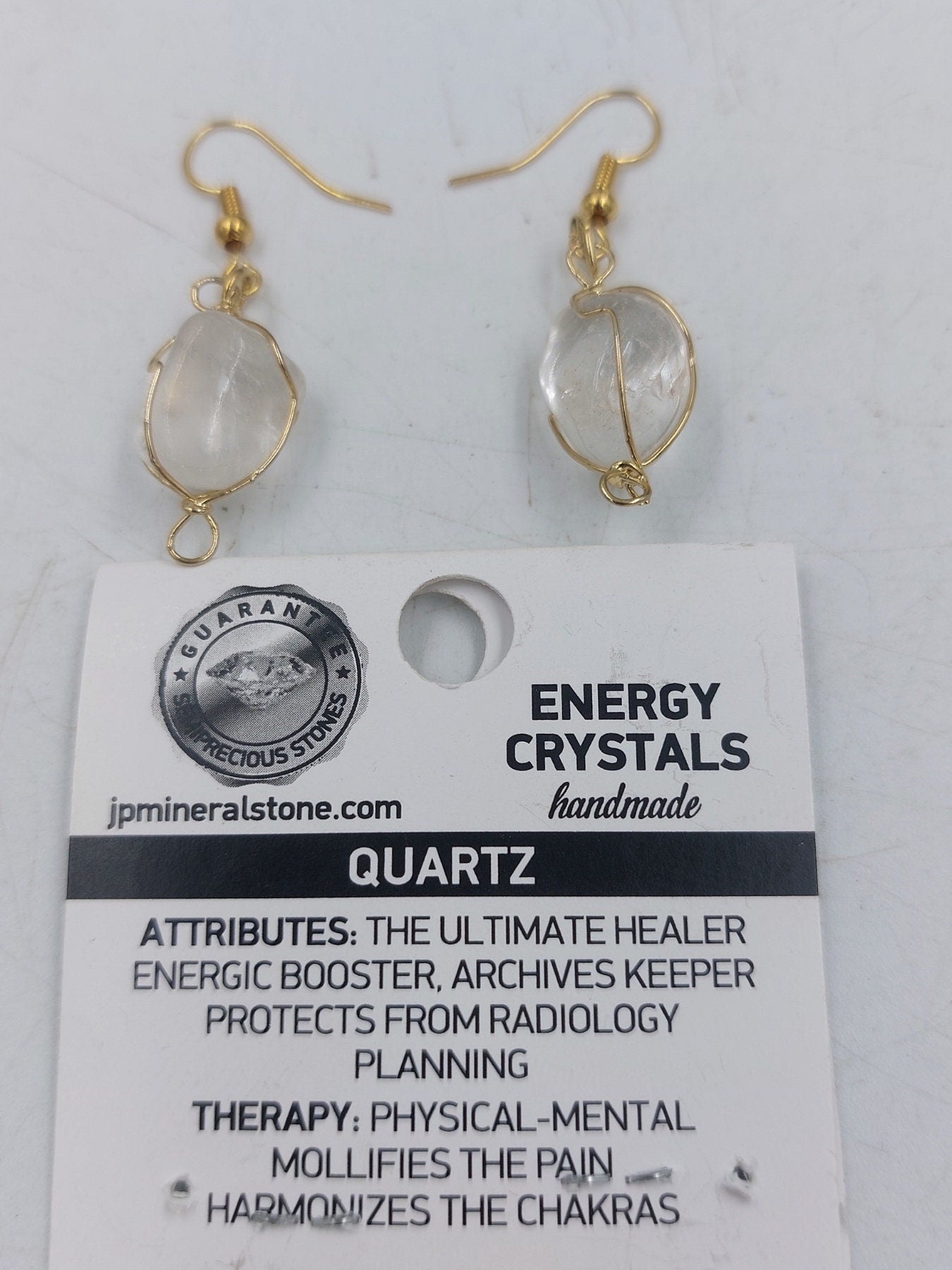 Clear Quartz Crystal Earrings Gold Plated Handmade