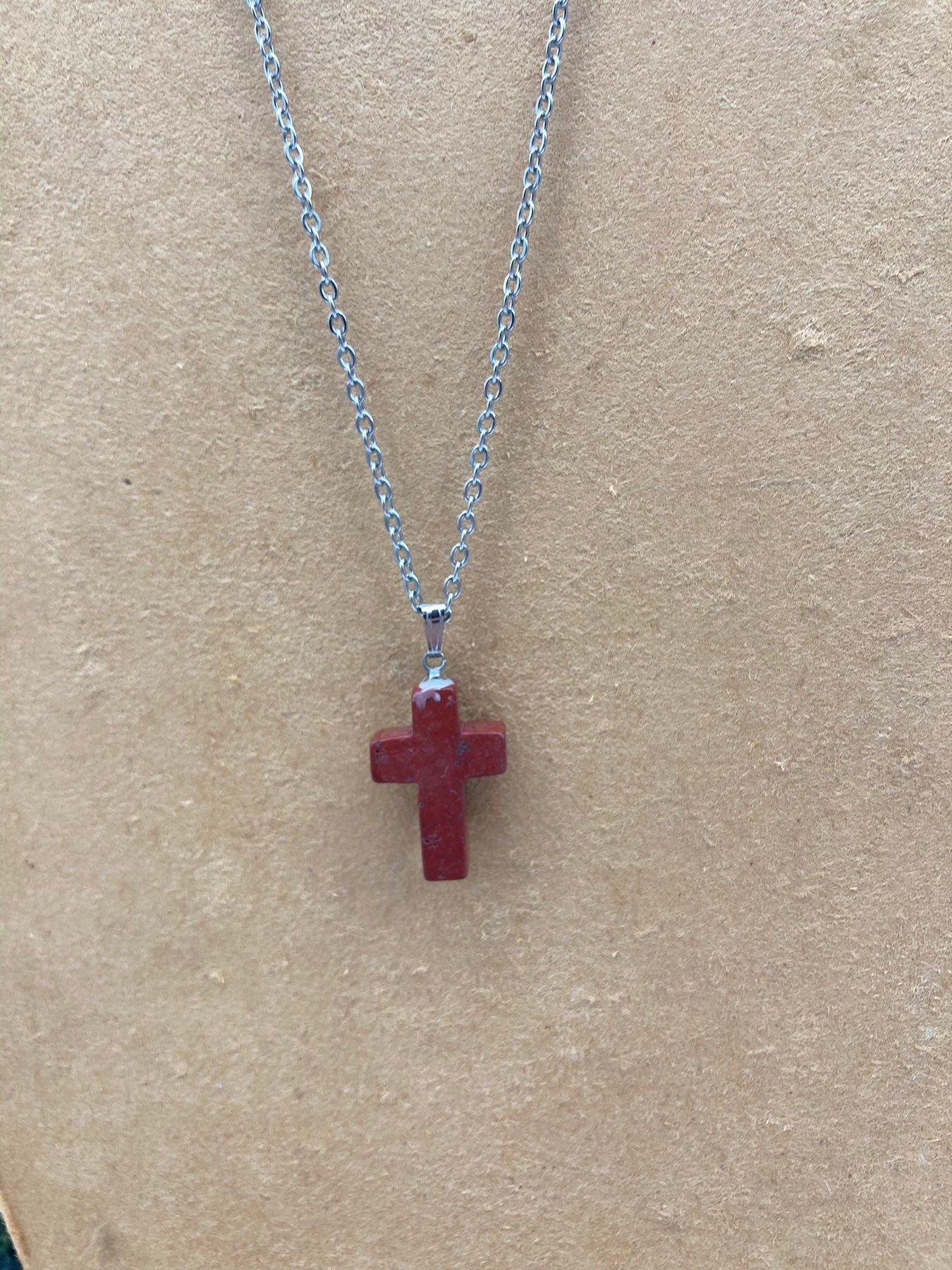 Red Jasper Crystal Cross Sterling Steel Necklace