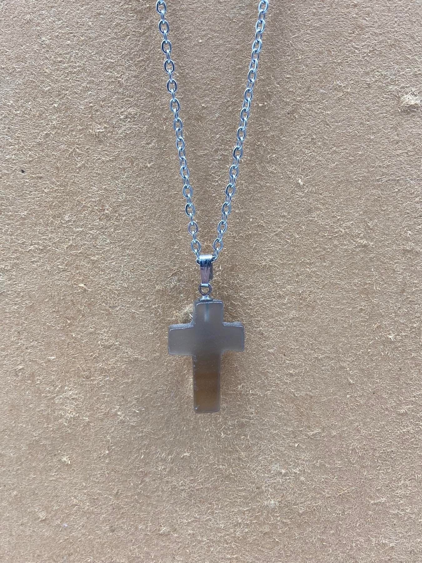 Agate Crystal Cross Sterling Steel Necklace