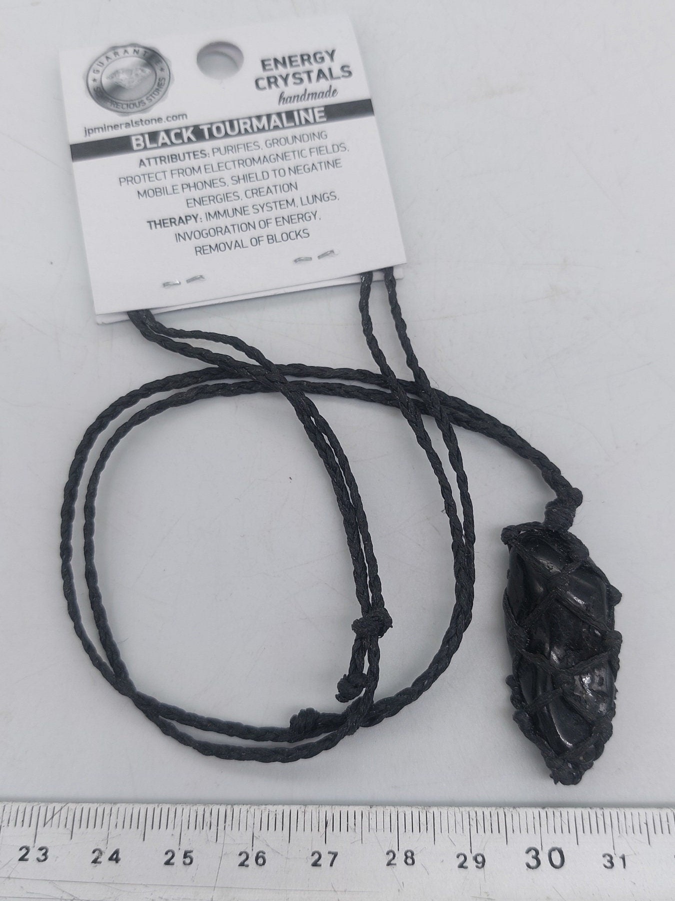Schwarze Turmalin polierte Kristall Makramee Halskette starker Schutz