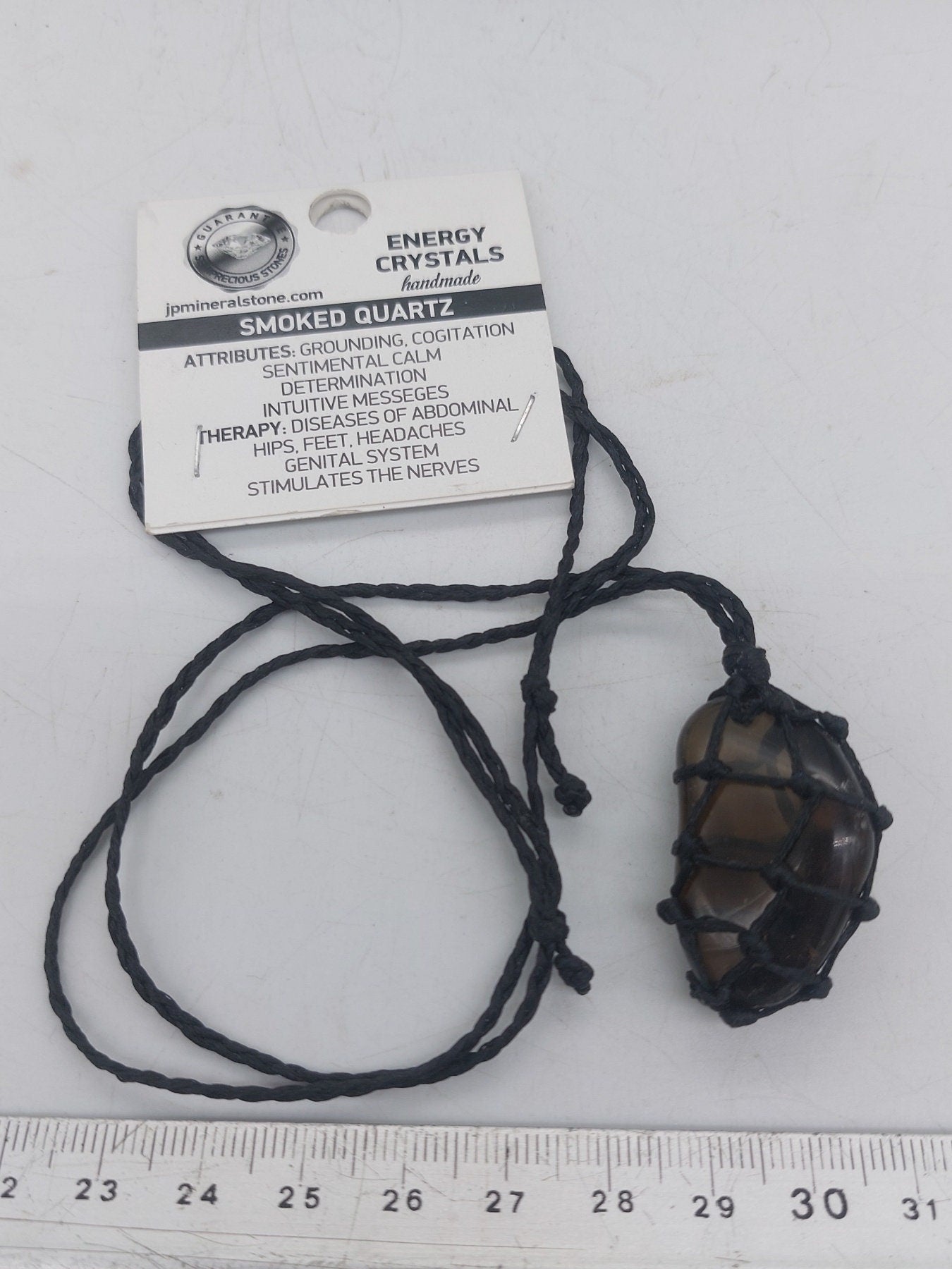 Makramee-Halskette aus poliertem Rauchquarzkristall