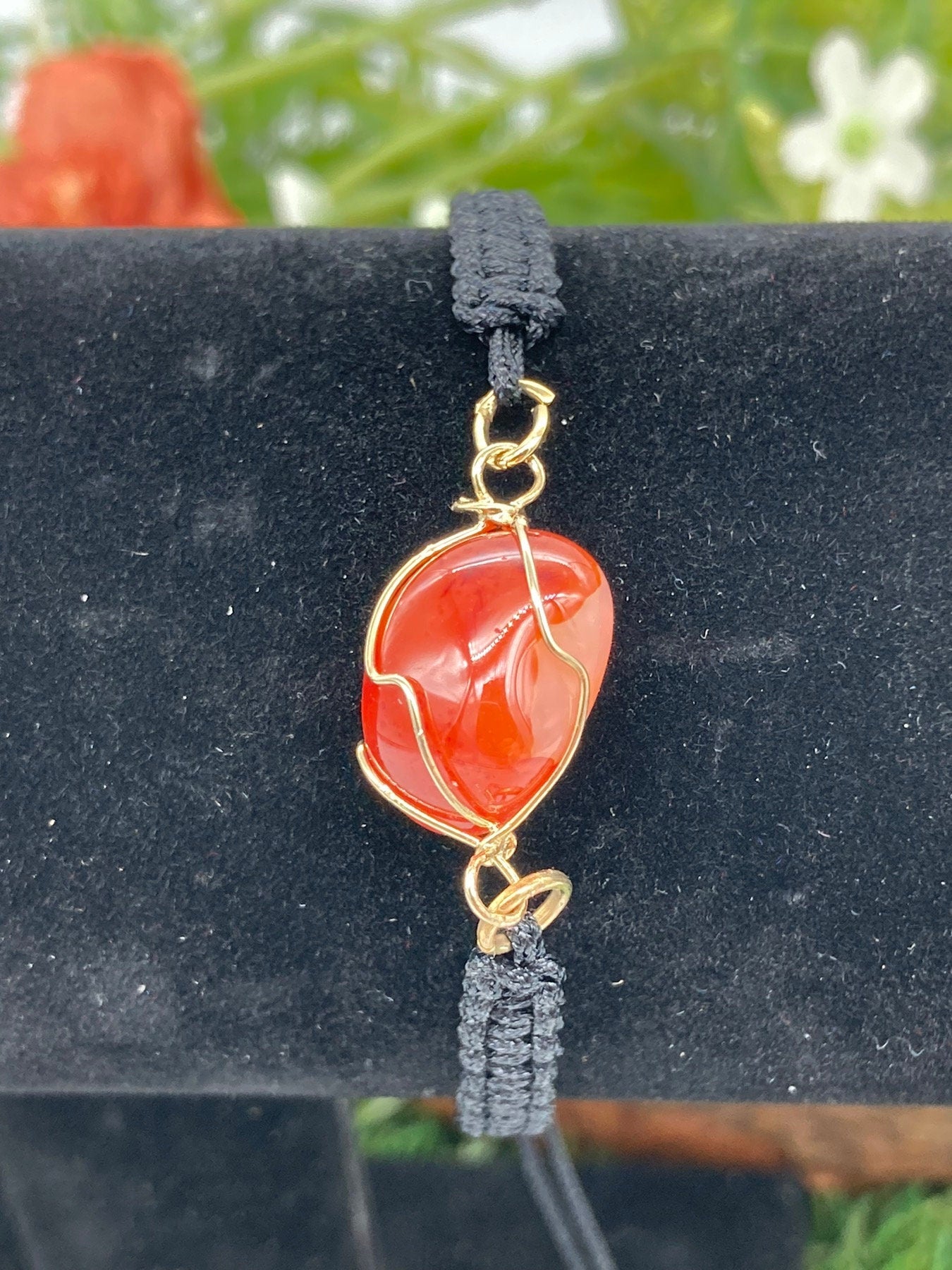 Carnelian Crystal Macrame Bracelet with Gold Plated Wrap