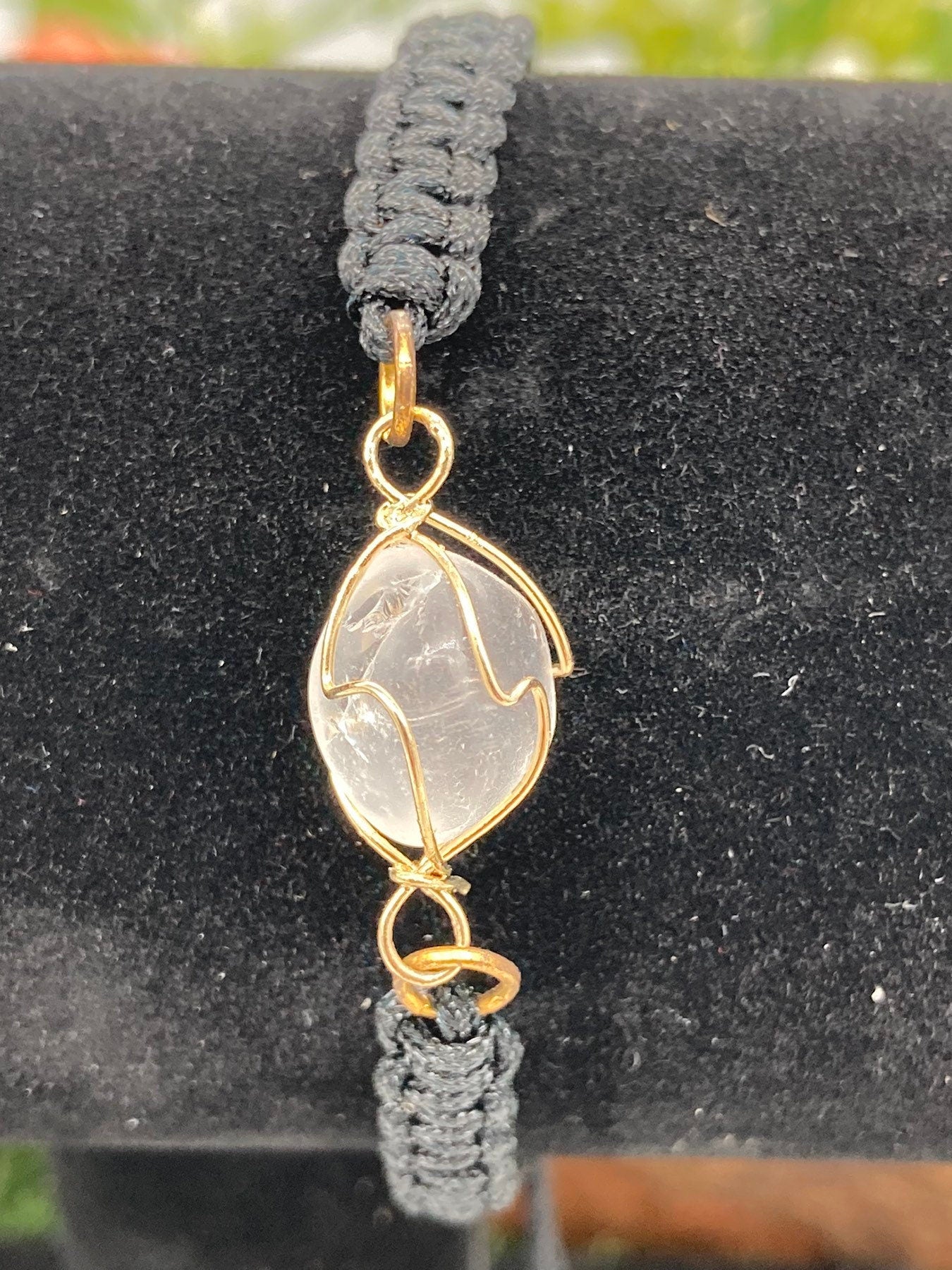 Clear Quartz Crystal Macrame Bracelet with Gold Plated Wrap