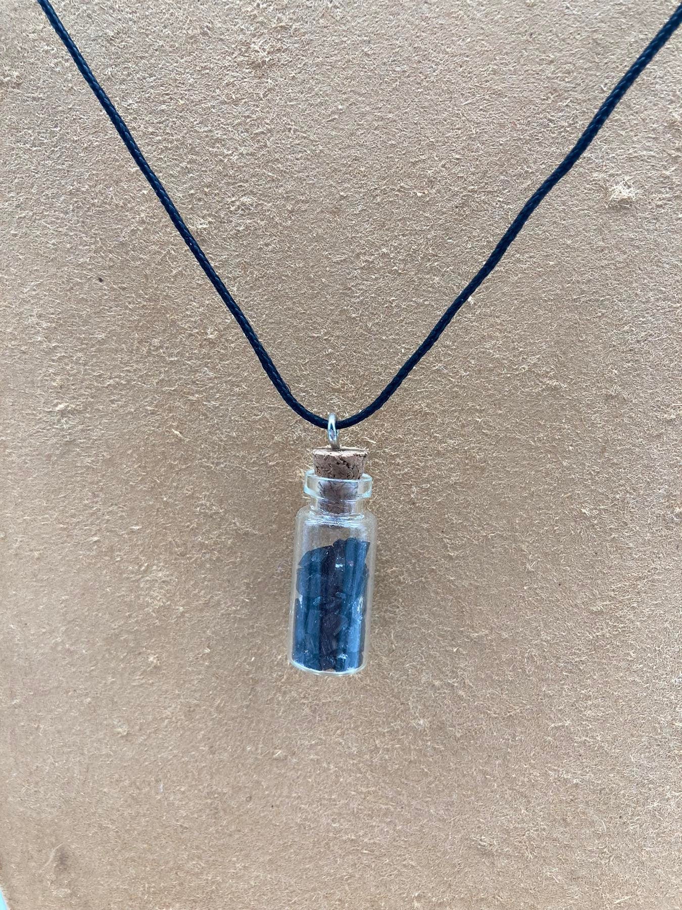 Black Tourmaline Crystal Chips Bottle Necklace