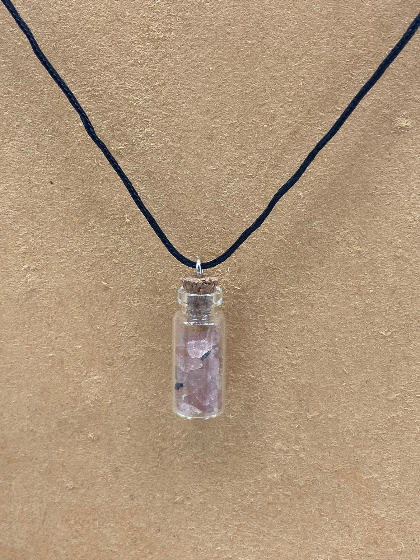 Rose Quartz Crystal Chips Bottle Necklace