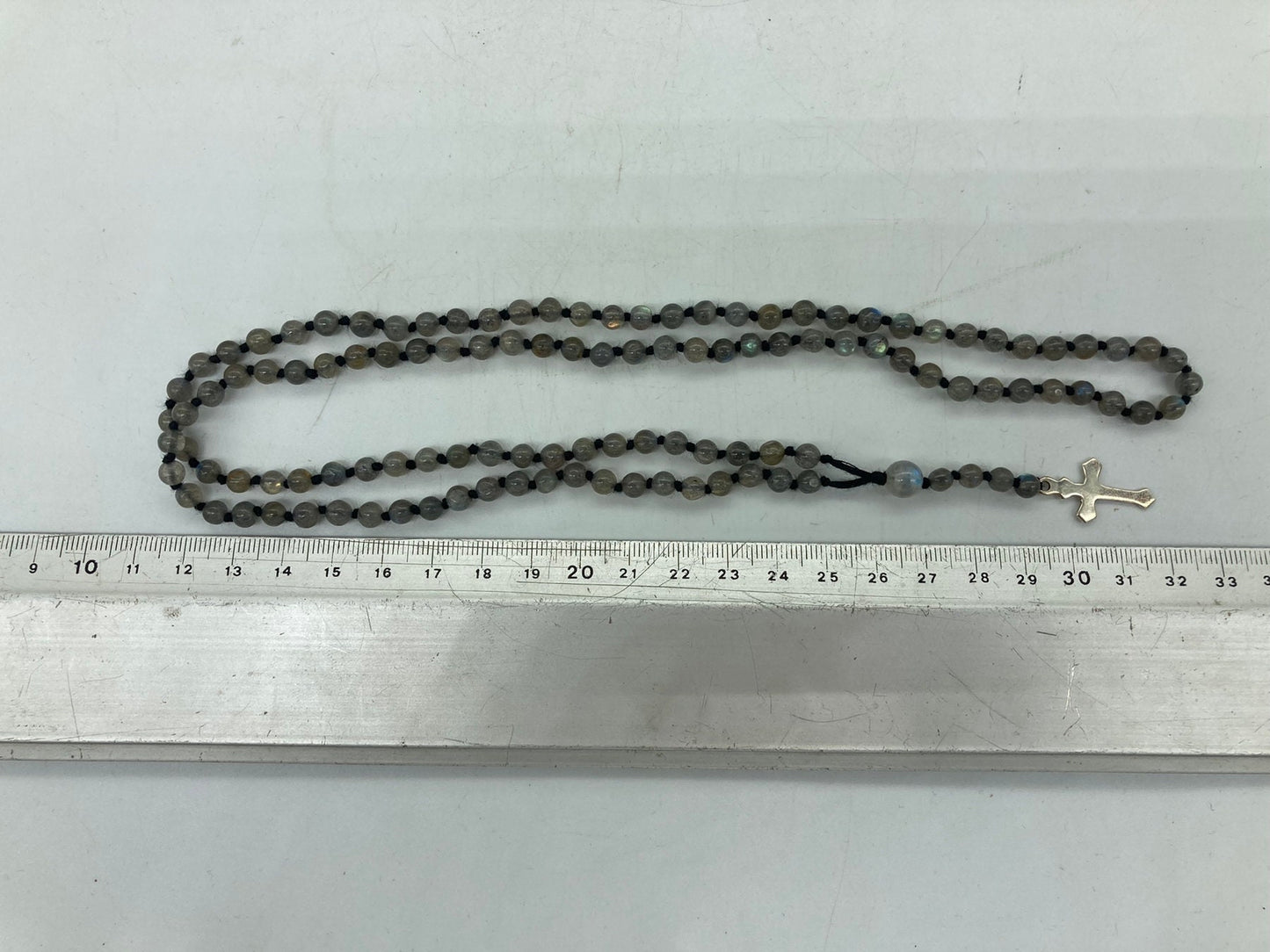 Labradorite Crystal Rosary Beads with 925 Sterling Silver Medal Cross Piece