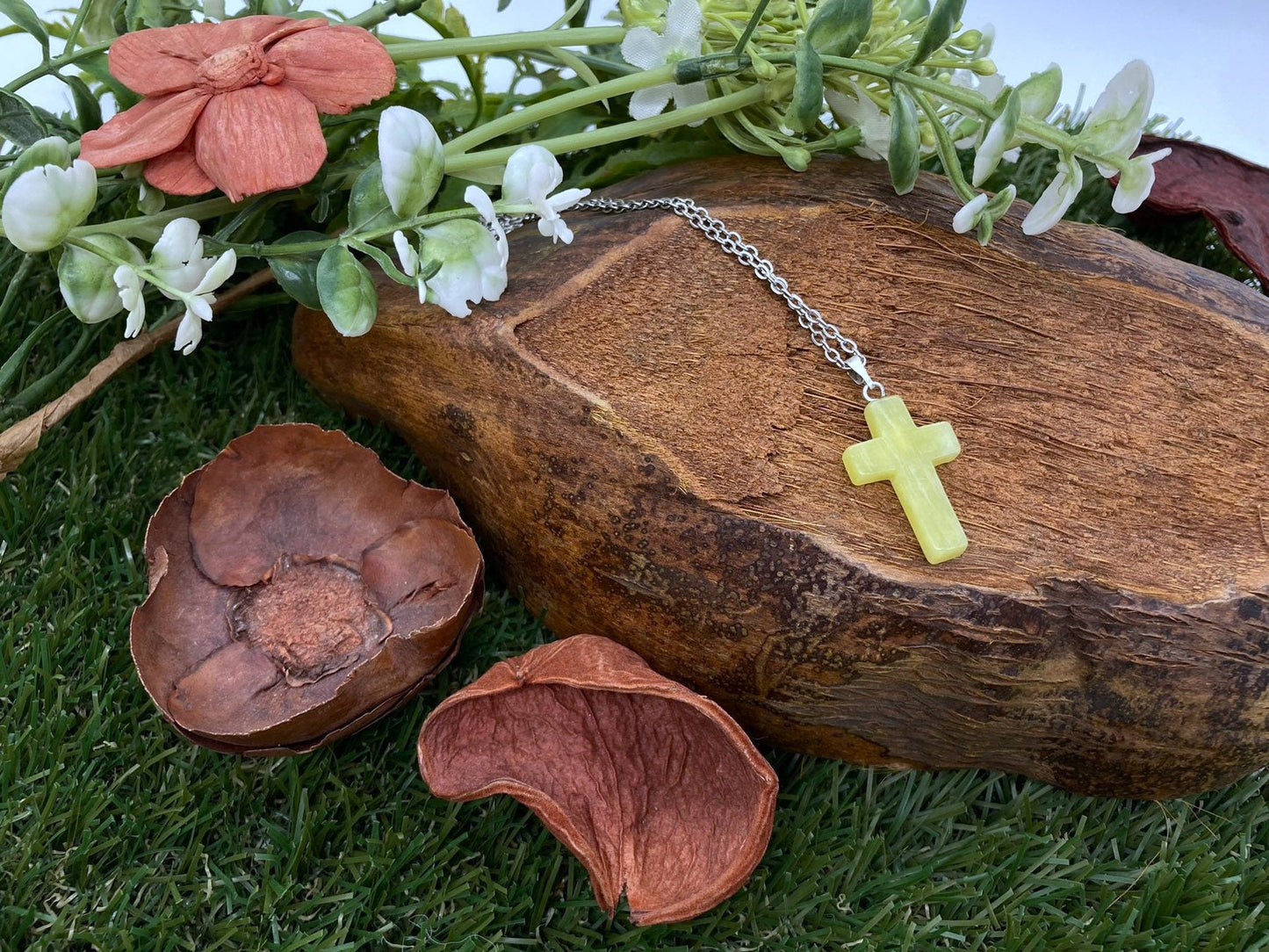 Jade Crystal Cross Sterling Steel Necklace