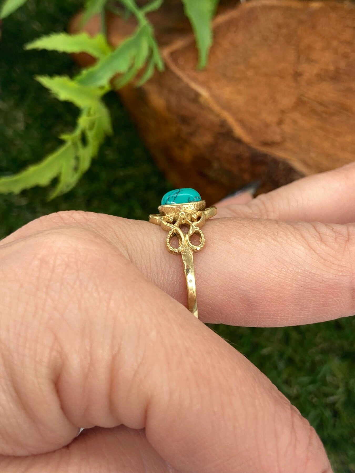 Turquoise Crystal Brass Ring
