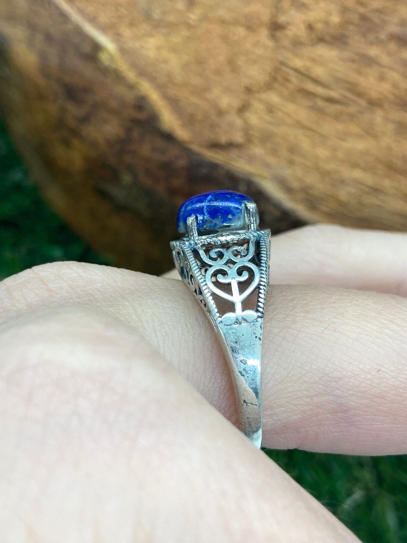 Lapis Lazuli Crystal Sterling Silver 925 Cabochon Cut Ring Top Quality Handmade