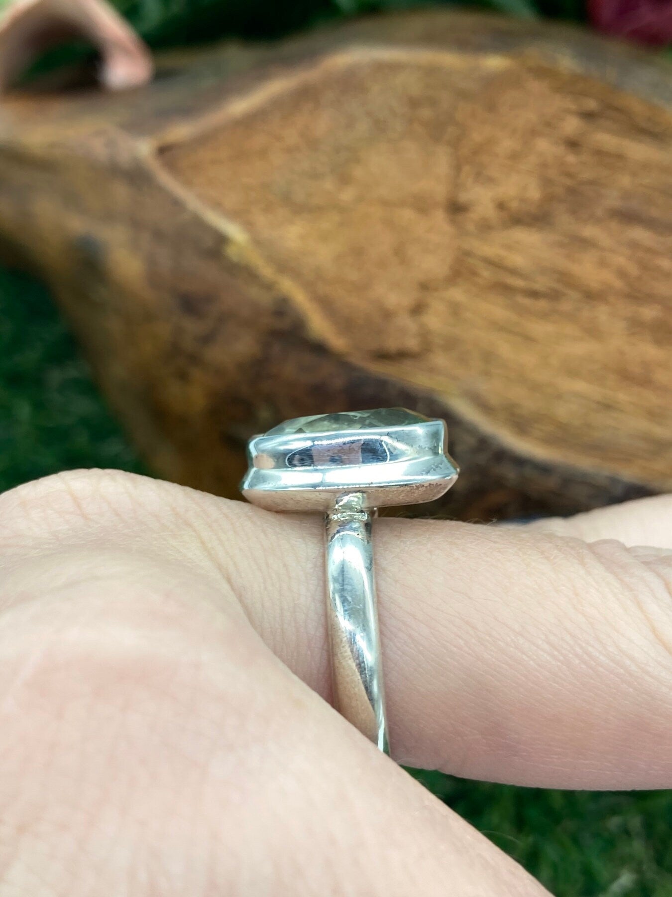 Green Amethyst Crystal Silver 925 Faceted Ring Top Quality Handmade