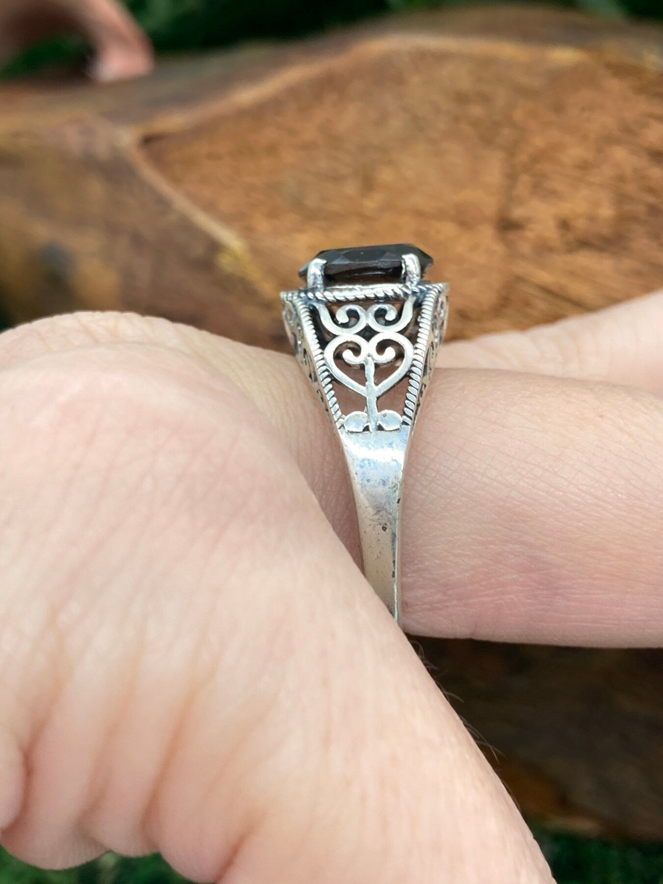 Smoky Quartz Crystal Silver 925 Faceted Ring Top Quality Handmade dainty