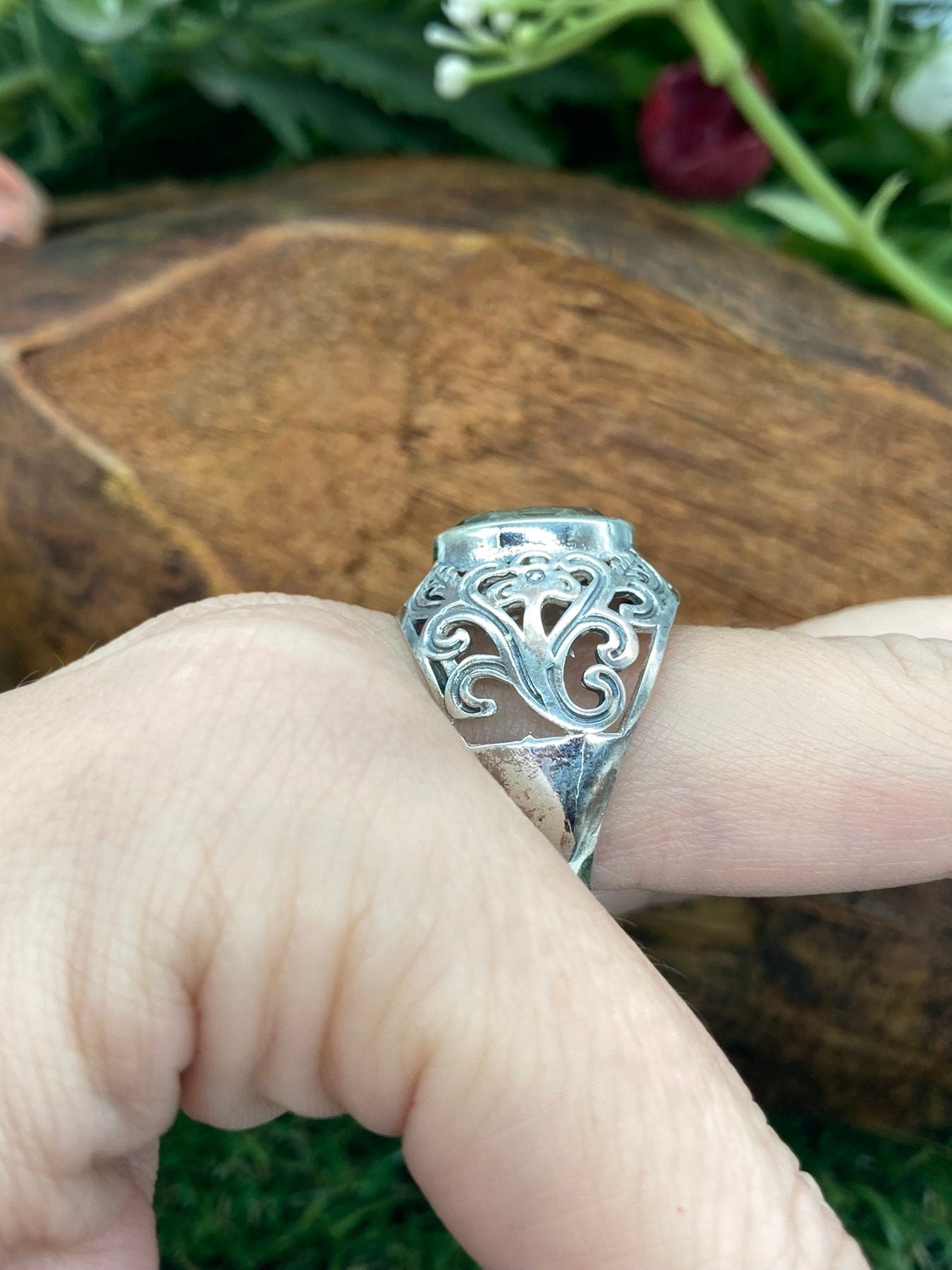 Green Amethyst Crystal Silver 925 Faceted Statement Ring Top Quality Handmade