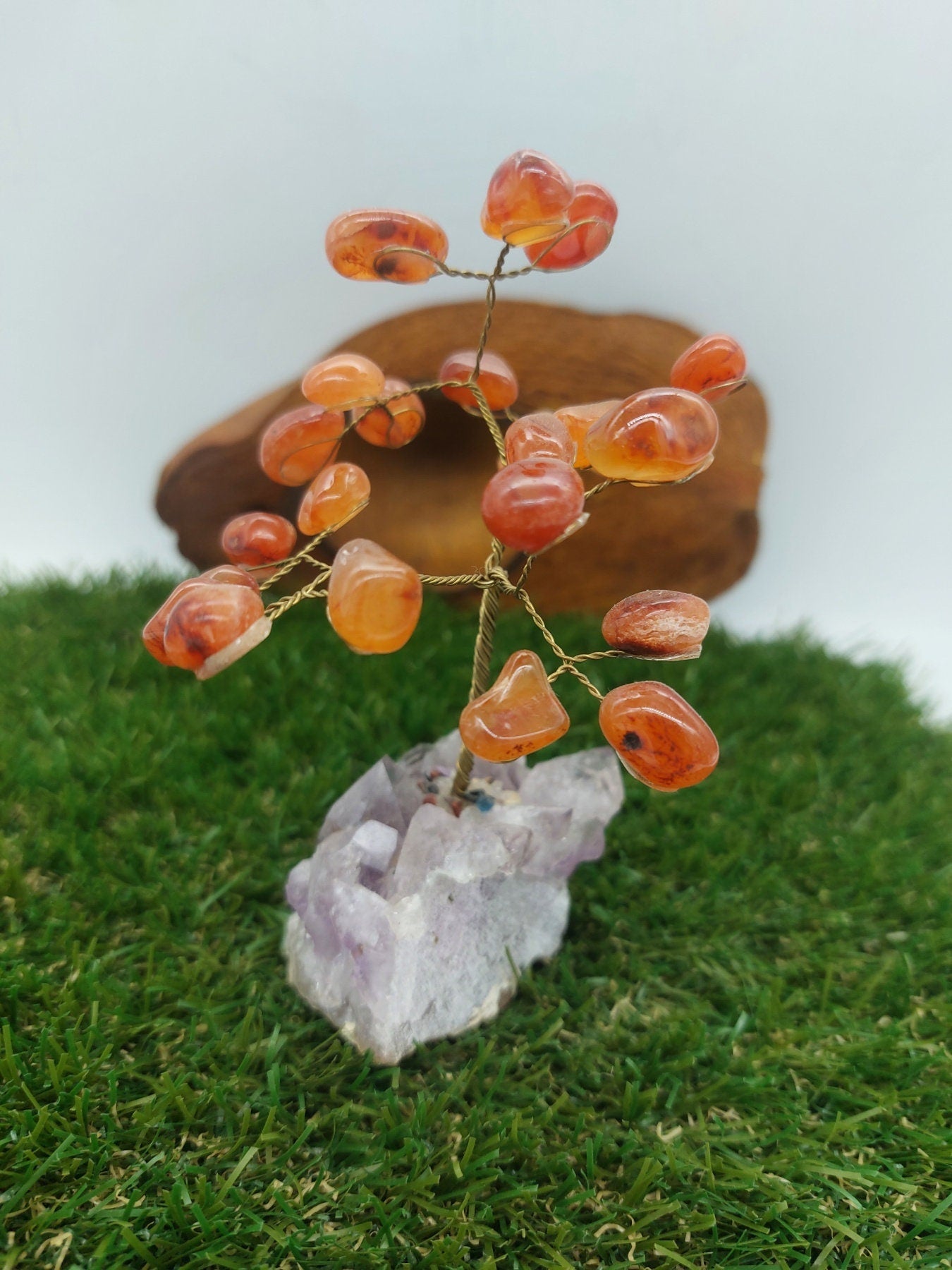 Carnelian Crystal Tree of Life with Amethyst Base Home Decoration