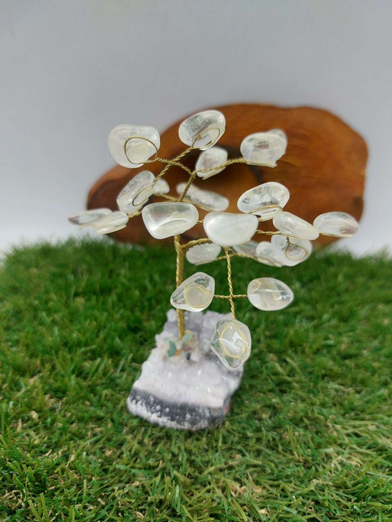 Clear Quartz Crystal Tree of Life with Amethyst Base Home Decoration