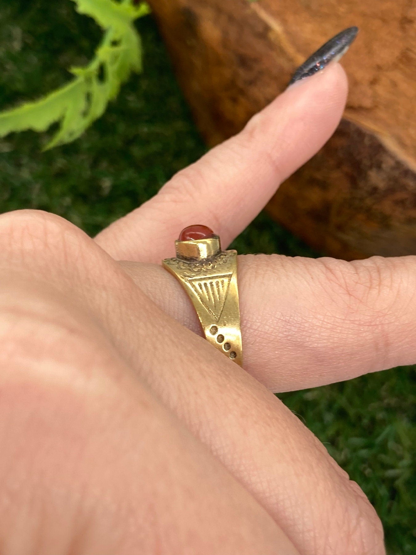 Carnelian Crystal Brass Ring - Jewelry- Energy, Self-esteem, Passion