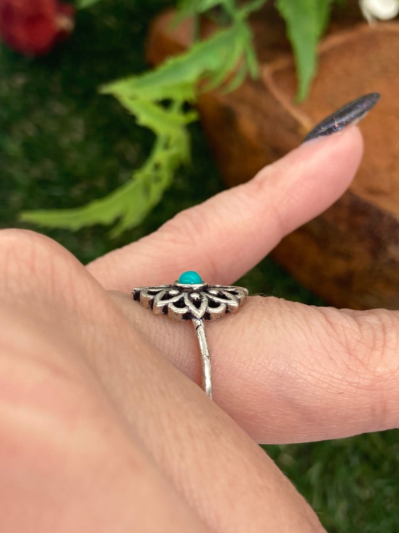 Turquoise Crystal Silver Plated Adjustable Ring