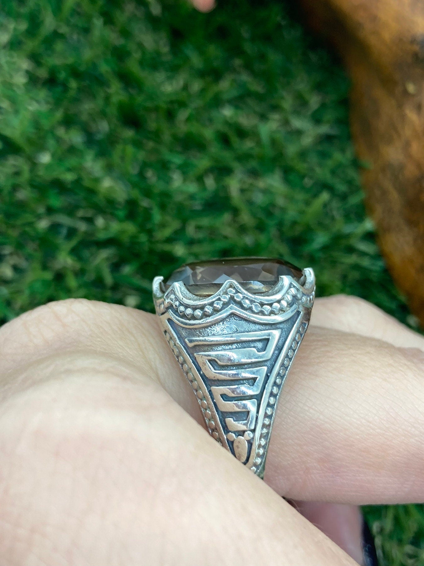 Smoky Quartz Crystal Silver 925 Faceted Statement Ring Top Quality Handmade