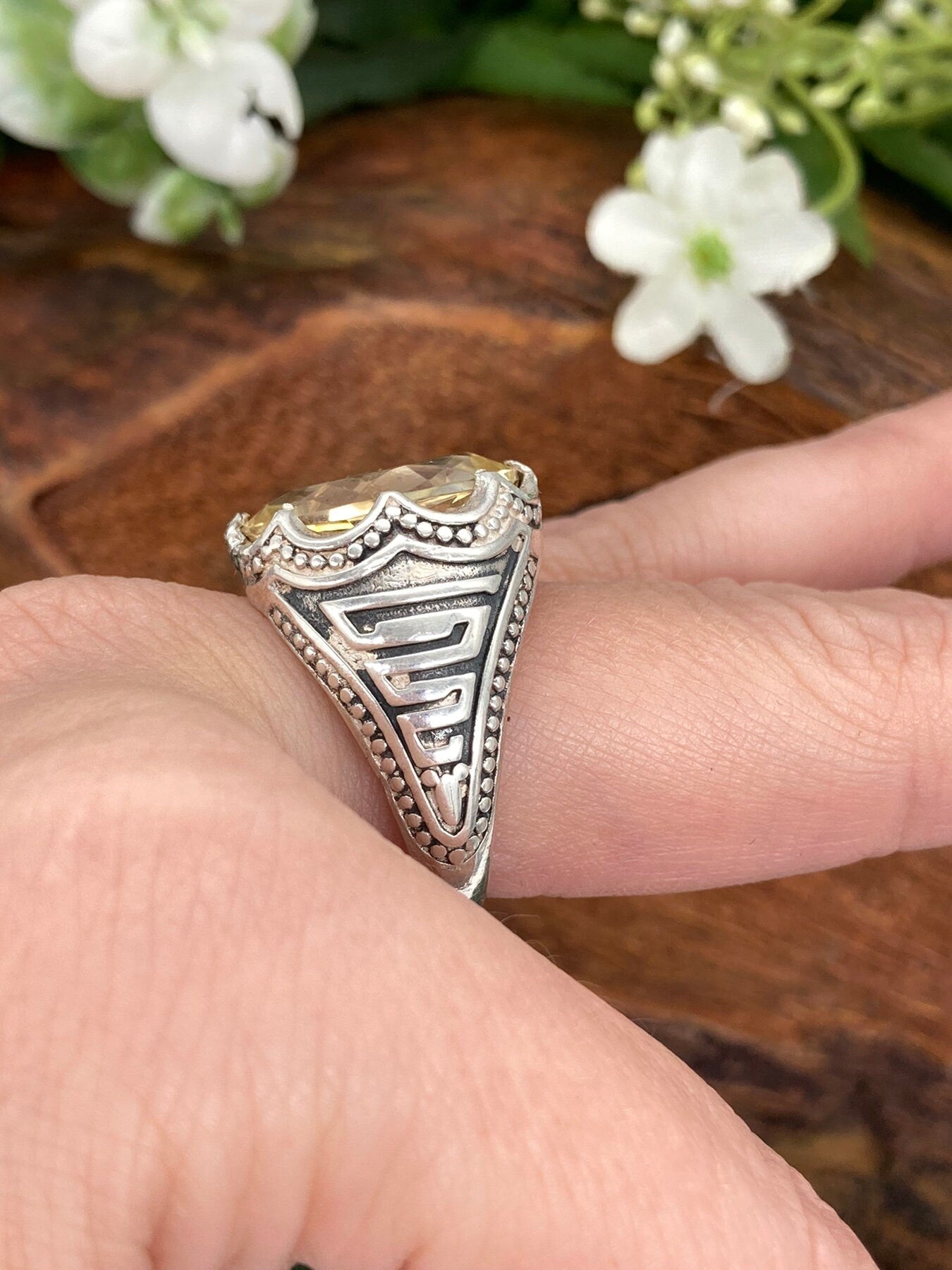 Citrine Crystal Sterling Silver 925 Faceted Statement Ring Top Quality Handmade