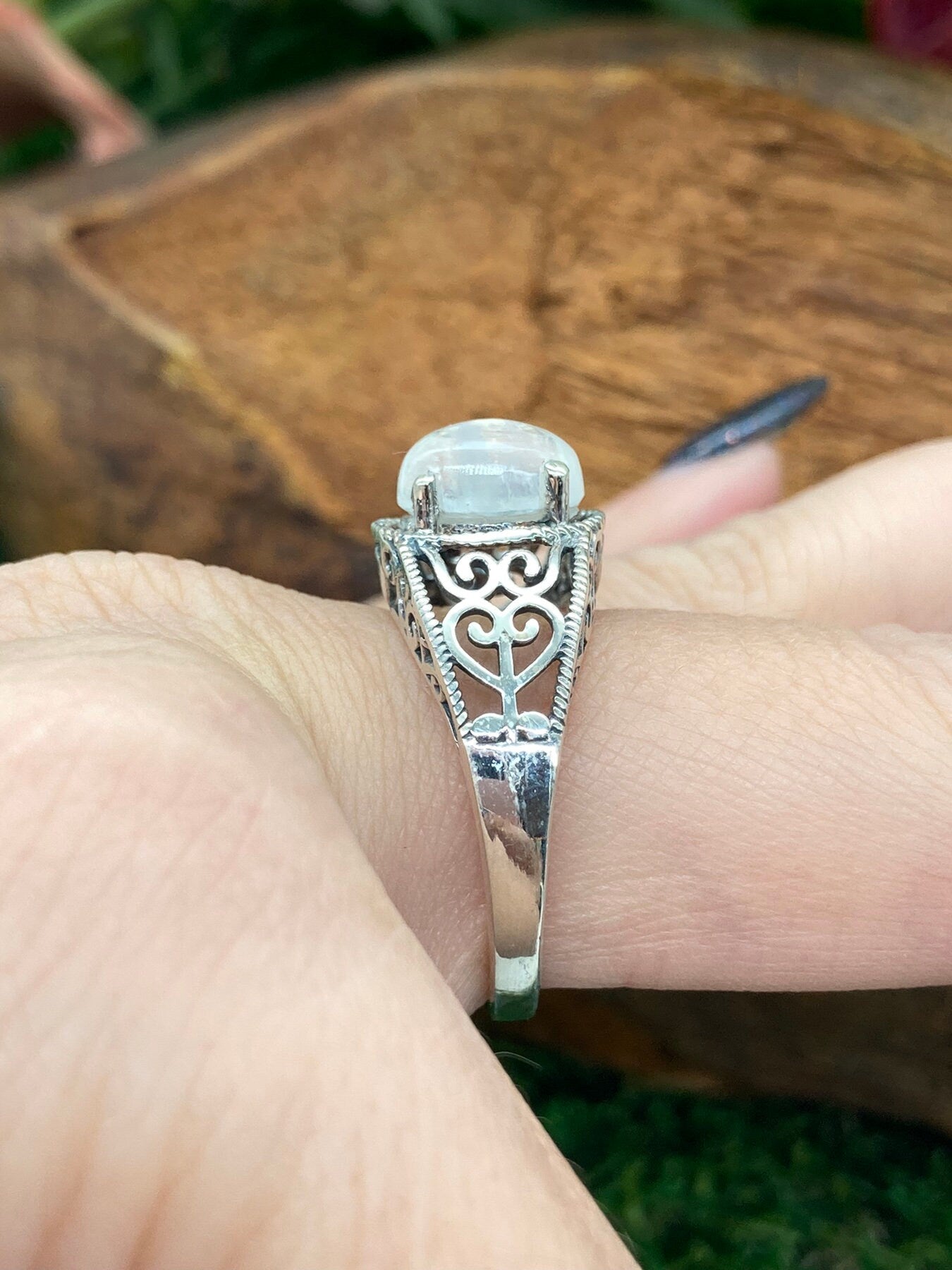 Rainbow Moonstone Crystal Sterling Silver 925 Cabochon Cut Ring Top Quality Handmade Dainty