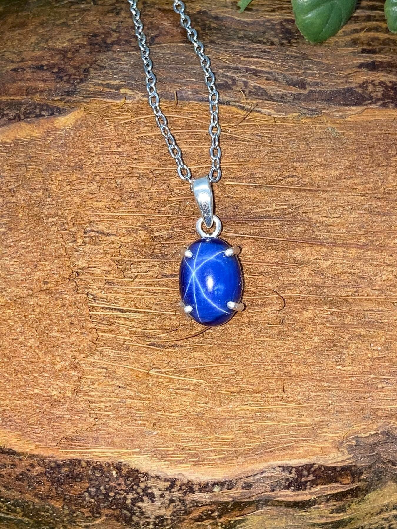 Blue Star Sapphire Sterling Silver Necklace