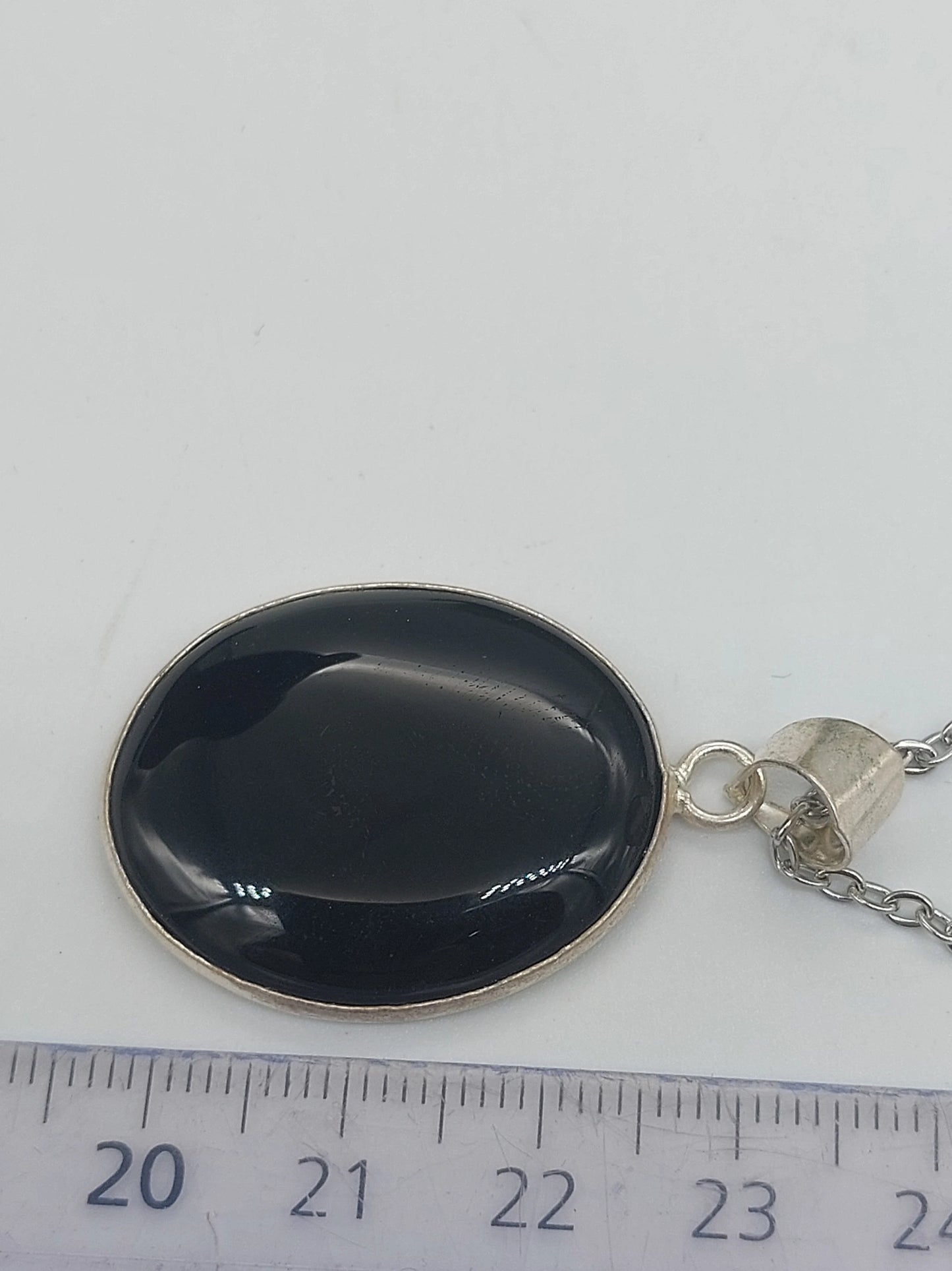 Black Obsidian Crystal Silver Plated Necklace