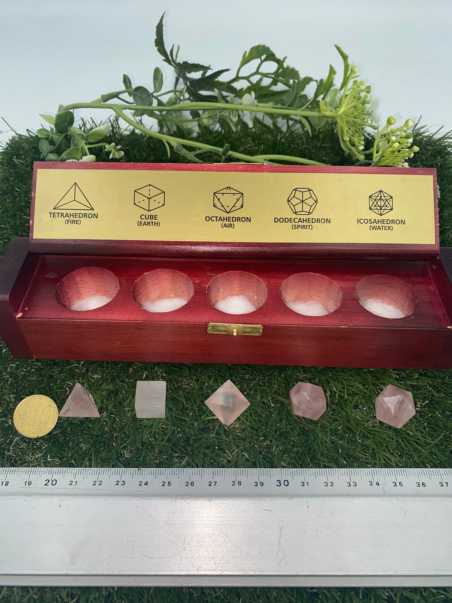 Pink Quartz Platonic Solids Sacred Geometric Set, Energy Healing crystal, reiki stones, five chakra set